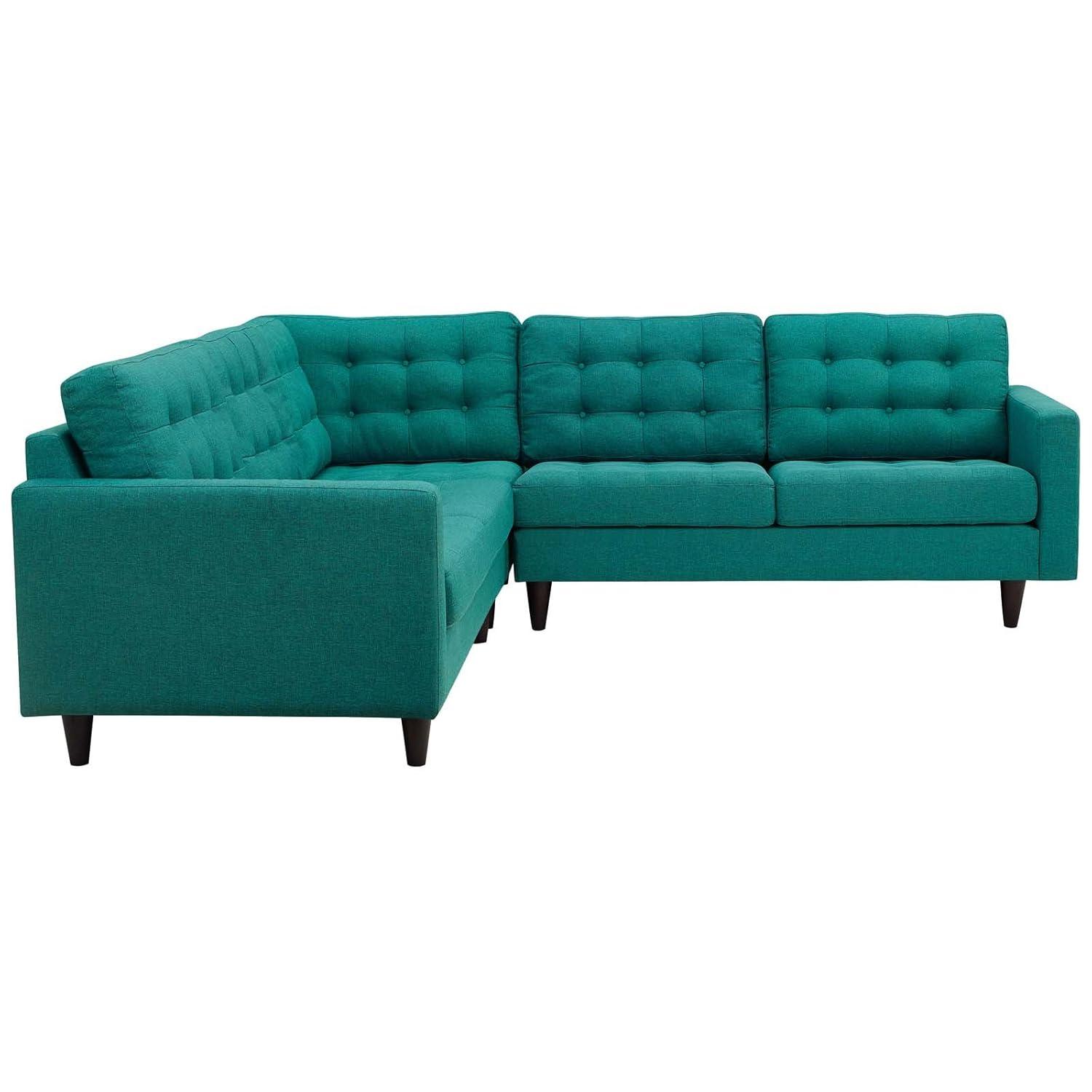 Modway Empress Upholstered Fabric Corner Sectional Sofa in Teal Blue
