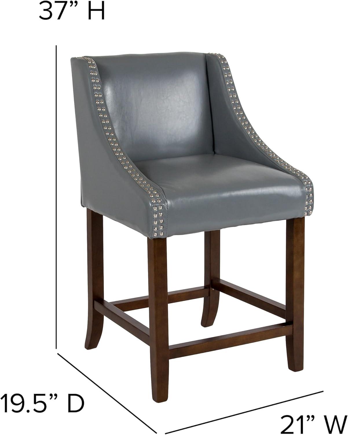 Flash Furniture Carmel Series 24" High Transitional Walnut Counter Height Stool with Nail Trim in Light Gray LeatherSoft, Set of 2