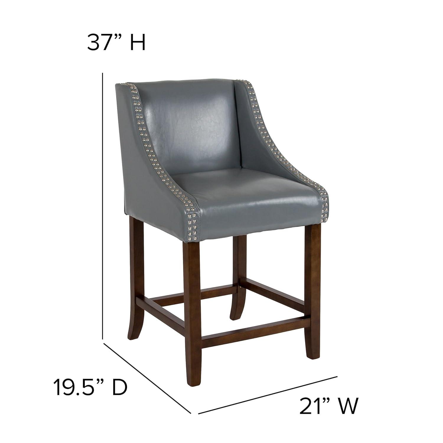 Flash Furniture Carmel Series 24" High Transitional Walnut Counter Height Stool with Nail Trim in Light Gray LeatherSoft, Set of 2
