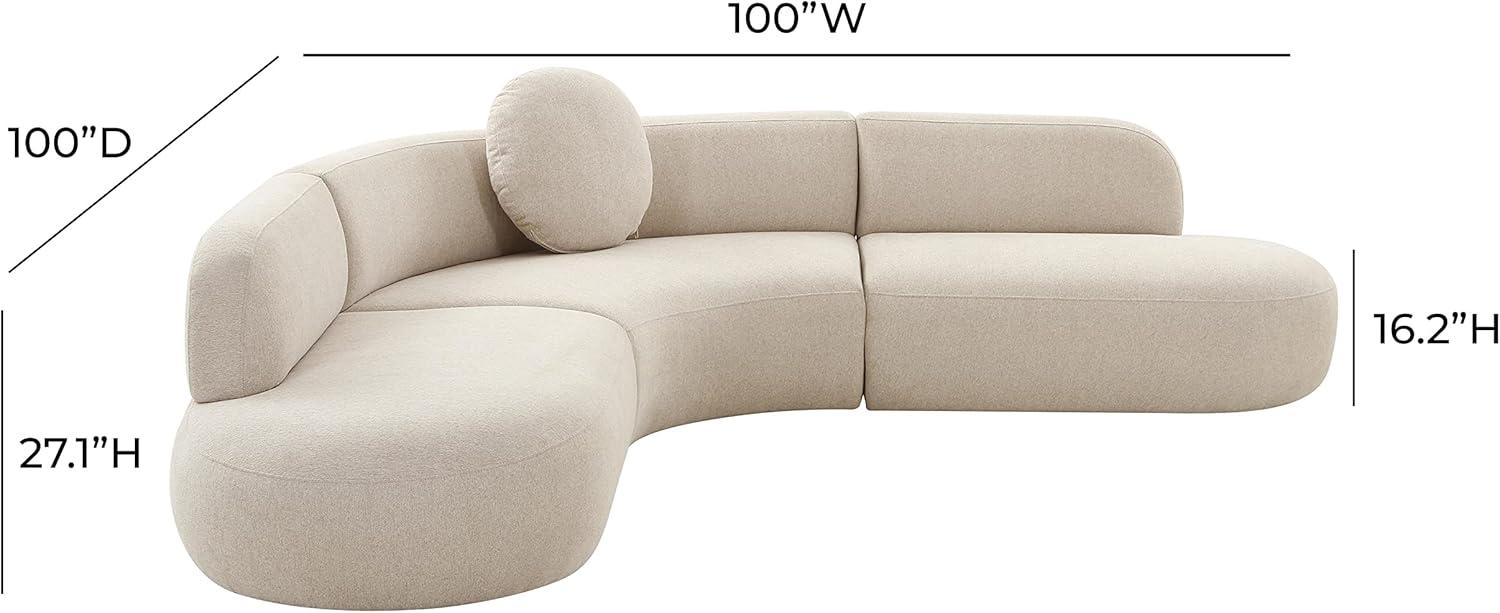 Beige Linen Herringbone Three Piece Sectional with Ottoman