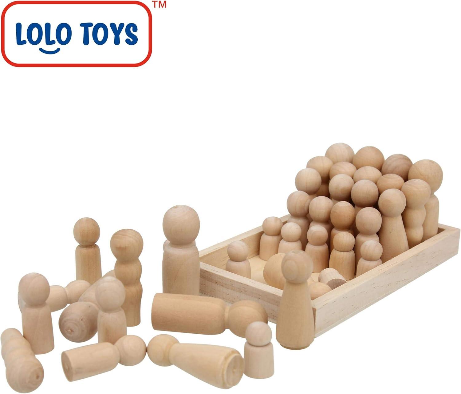 Wooden Peg Dolls Unfinished People - Pack of 40 with Storage Case In Assorted Sizes - Natural Wood Shapes Figures, Decorative Doll Bodies for Diy Arts and Crafts