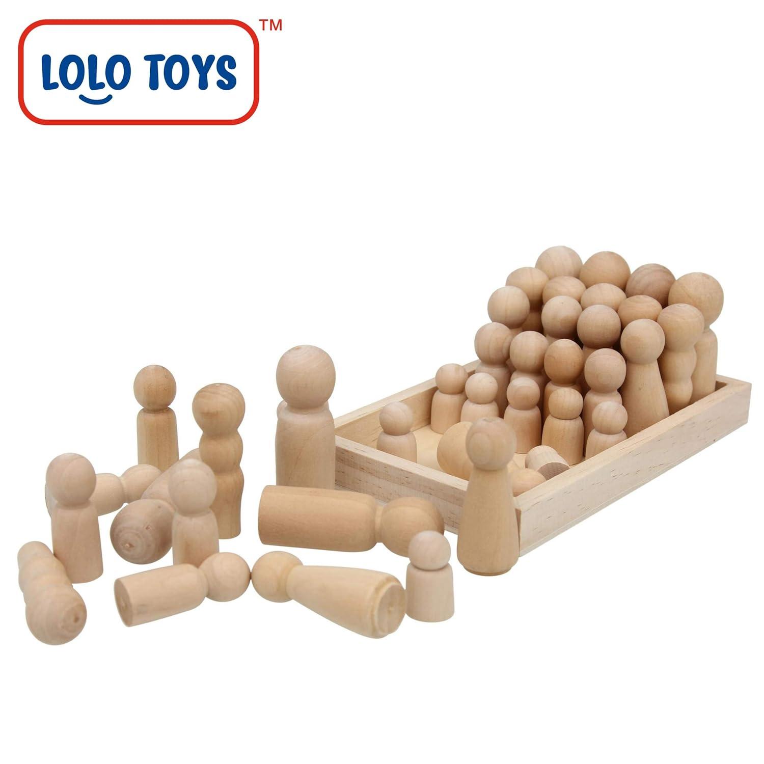 Wooden Peg Dolls Unfinished People - Pack of 40 with Storage Case In Assorted Sizes - Natural Wood Shapes Figures, Decorative Doll Bodies for Diy Arts and Crafts