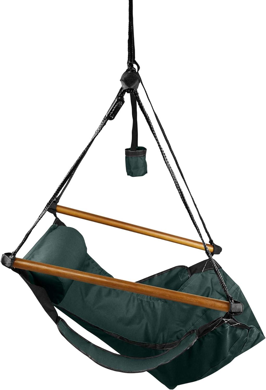 Hunter Green Hanging Air Hammock Chair with Wooden Dowels