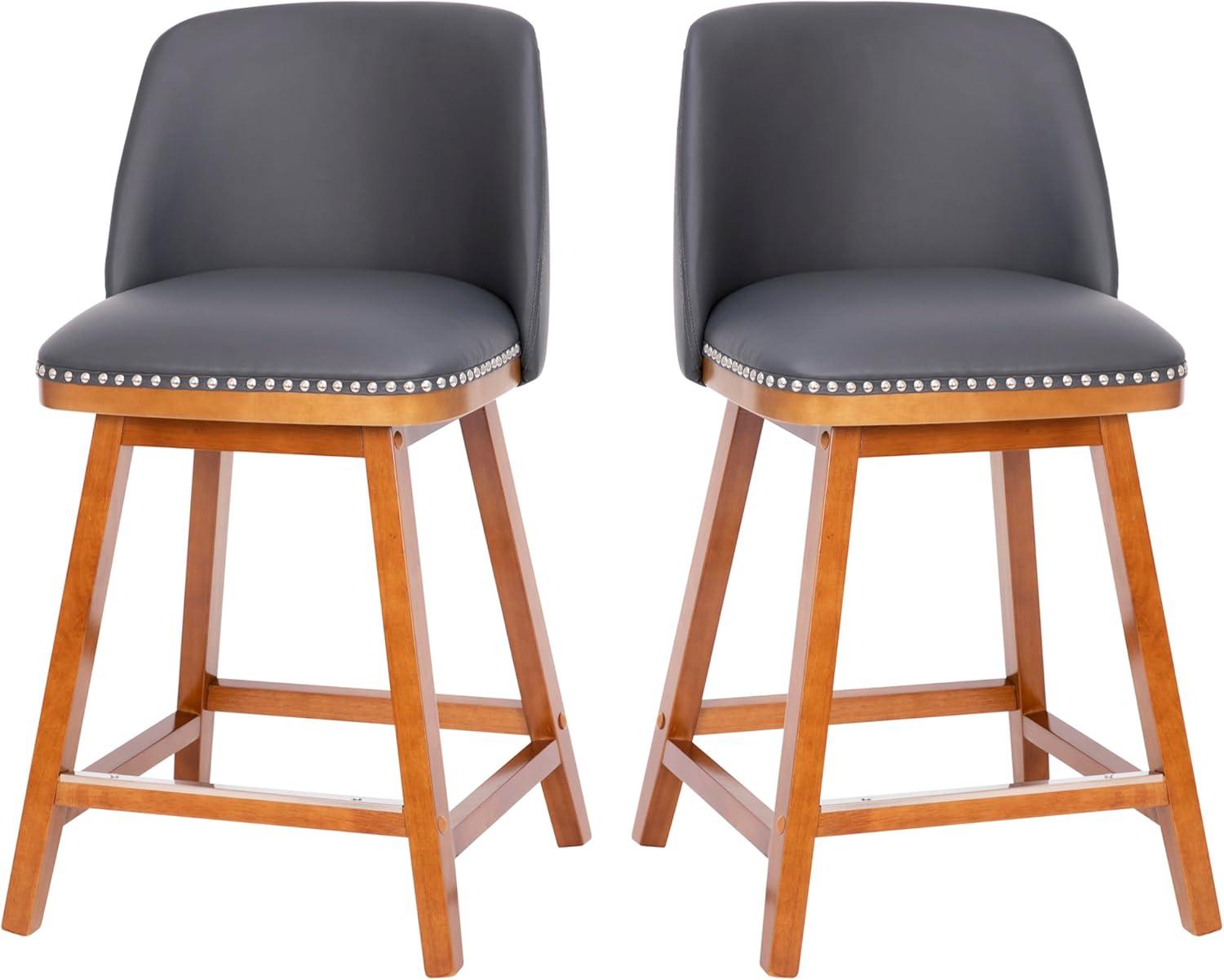 Flash Furniture 2 Pack Commercial Walnut Finish Wood Barstools with Nail Trim-Charcoal Faux Linen