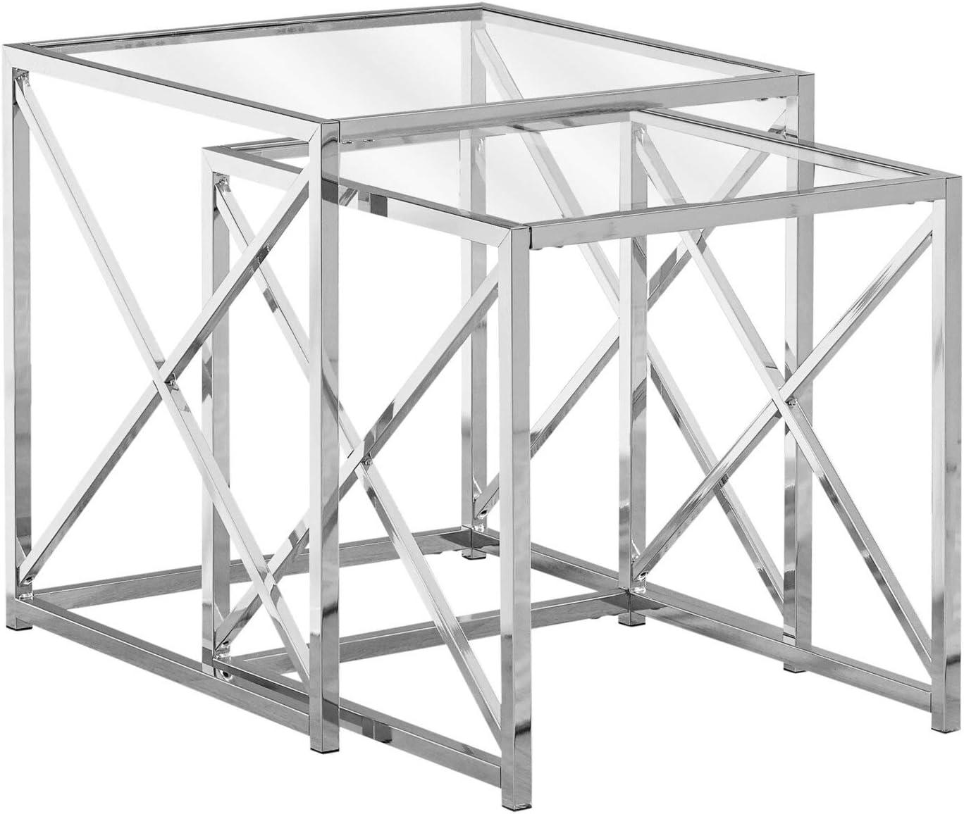 Chic Chrome Metal and Glass Square Nesting Table Set