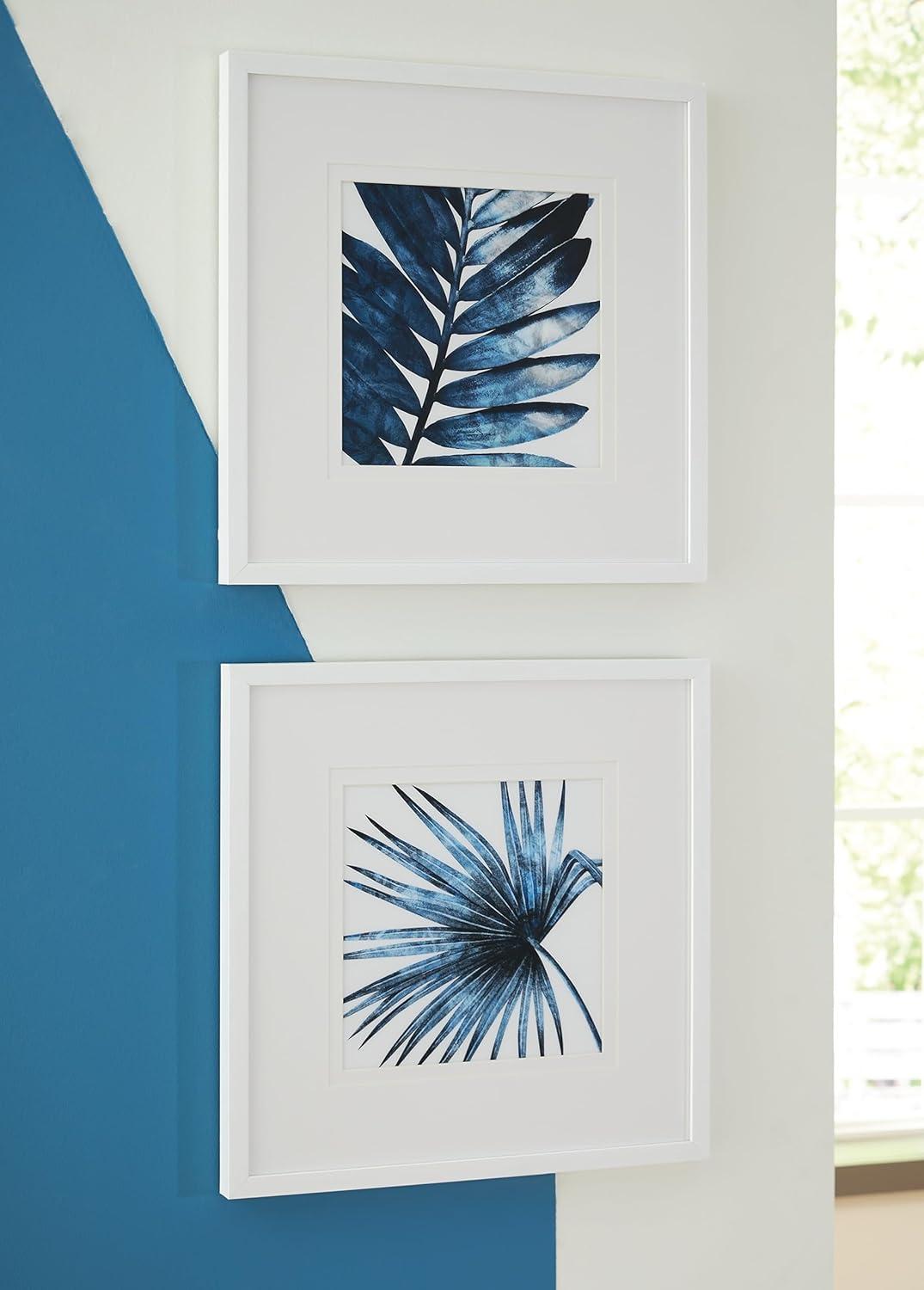 Breelen Blue and White Botanical Wall Art Set with Frames