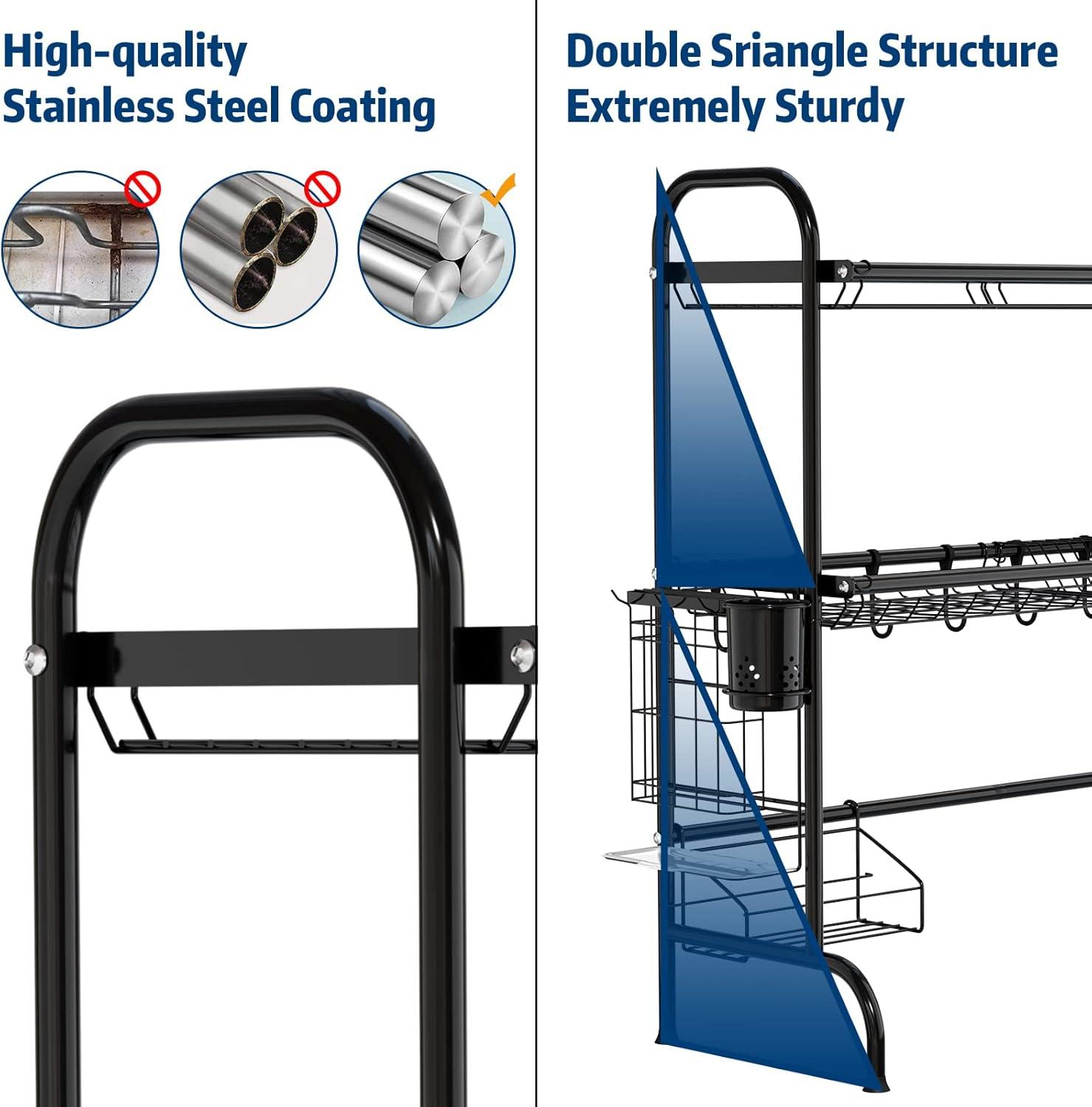 Adjustable Black Stainless Steel 2-Tier Over-Sink Dish Rack