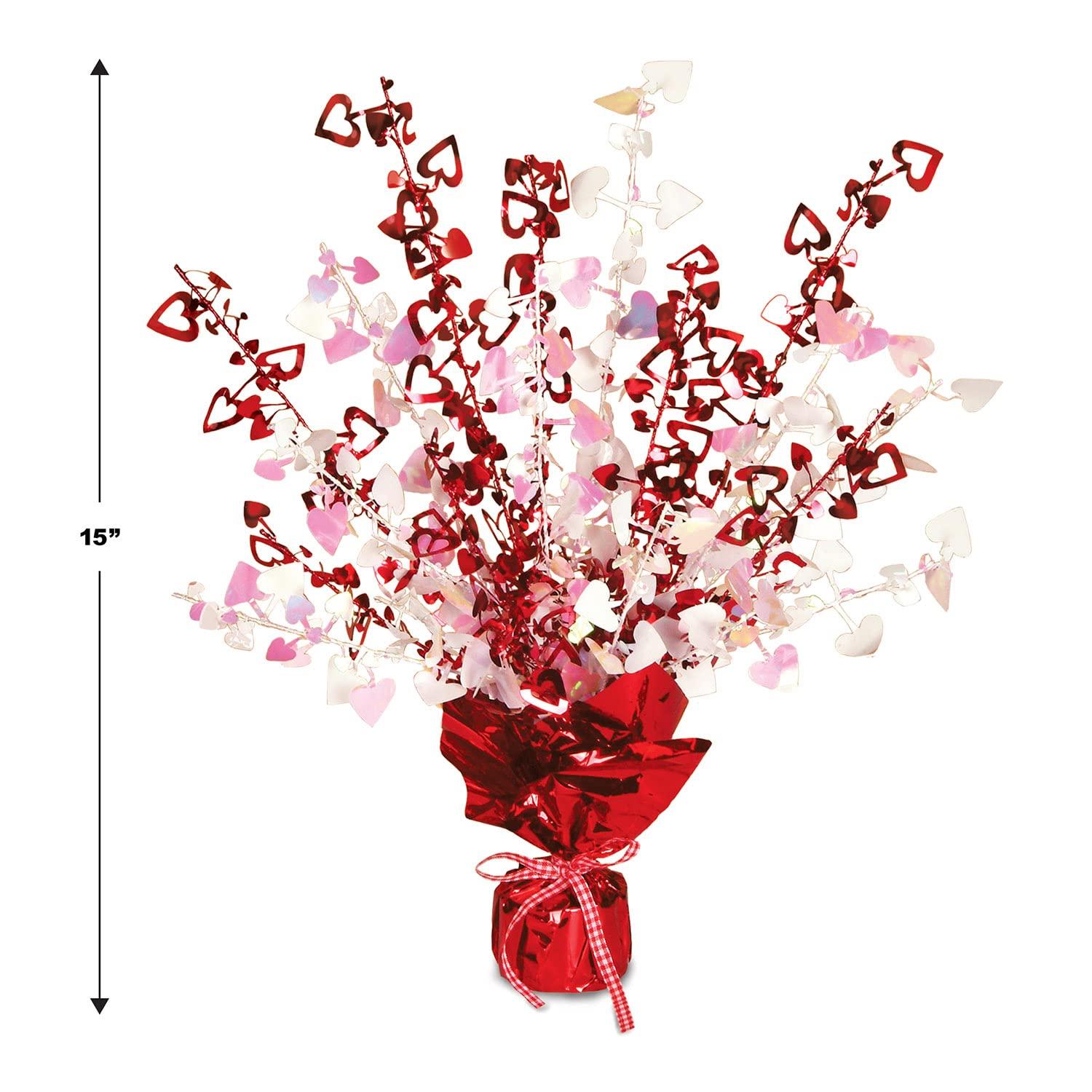 Beistle Heart Gleam 'N Burst Centerpieces 2 Piece, 15", Red/Opalescent