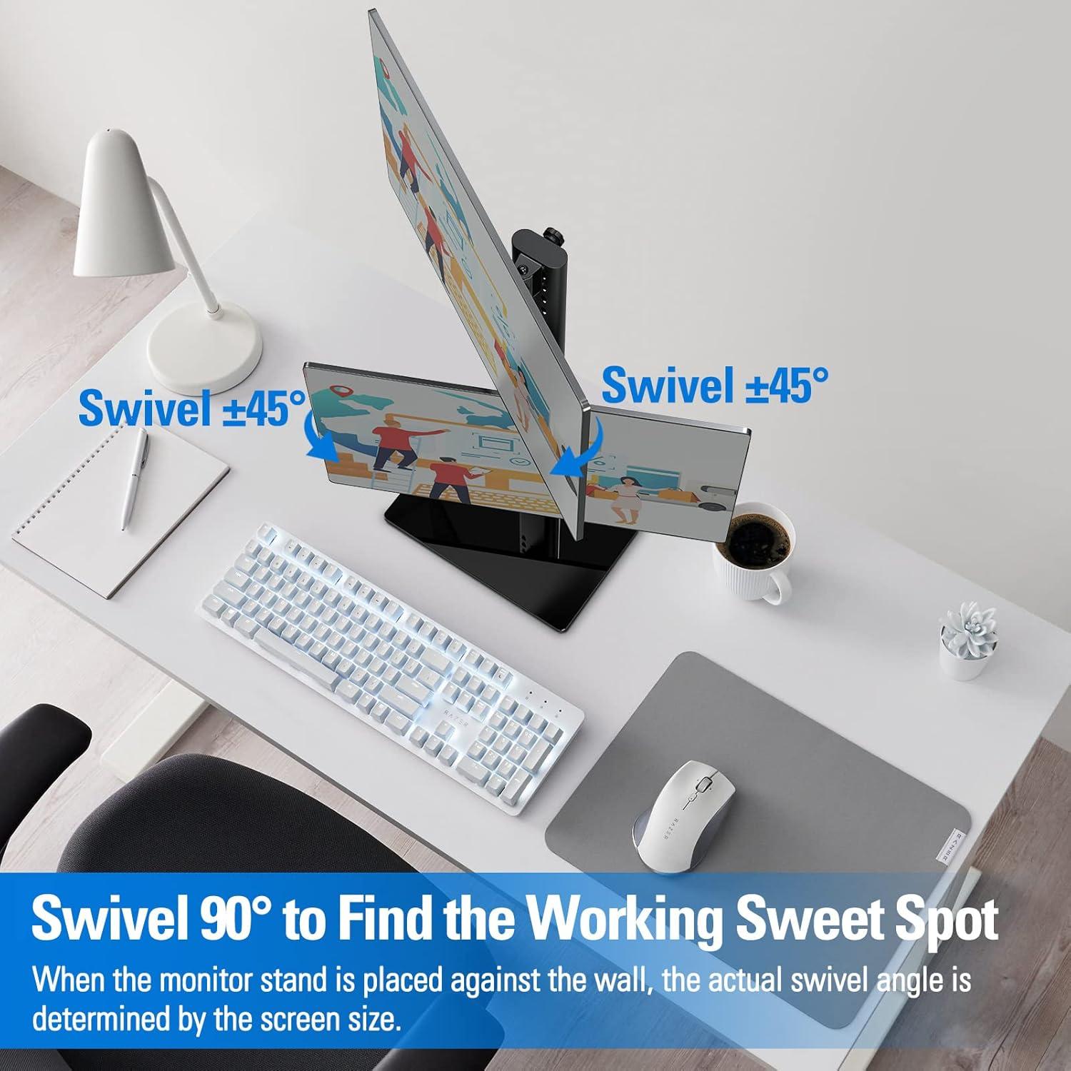 MOUNTUP Vertical Dual Monitor Stand, Stack Two Screens up to 32 inches,33 Lbs, Free-Standing Monitor Desk Mount, Monitor Riser with Swivel, Tilt, Height Adjustable, VESA Stand 100 x 100mm, 75 x 75mm