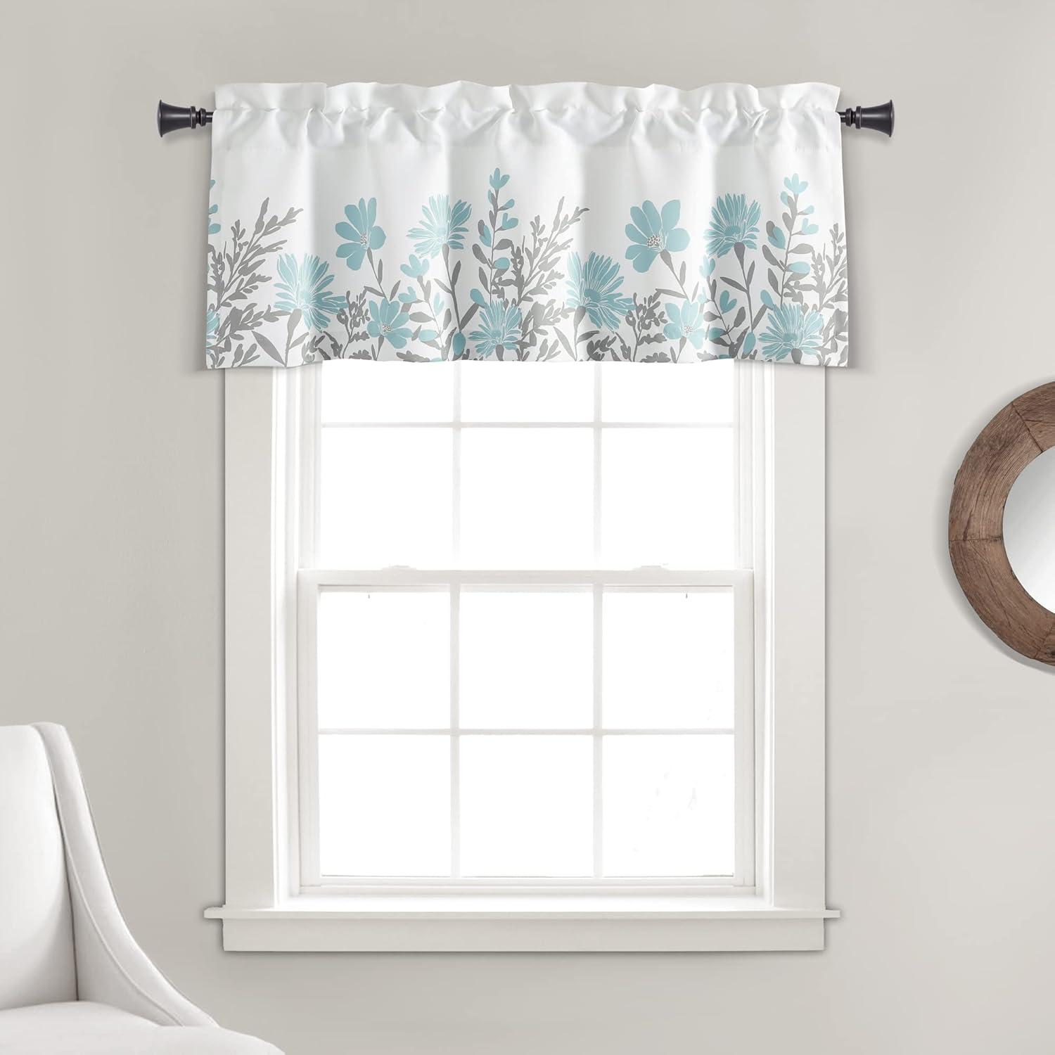 Aprile Blue and Gray Floral Light Filtering Valance