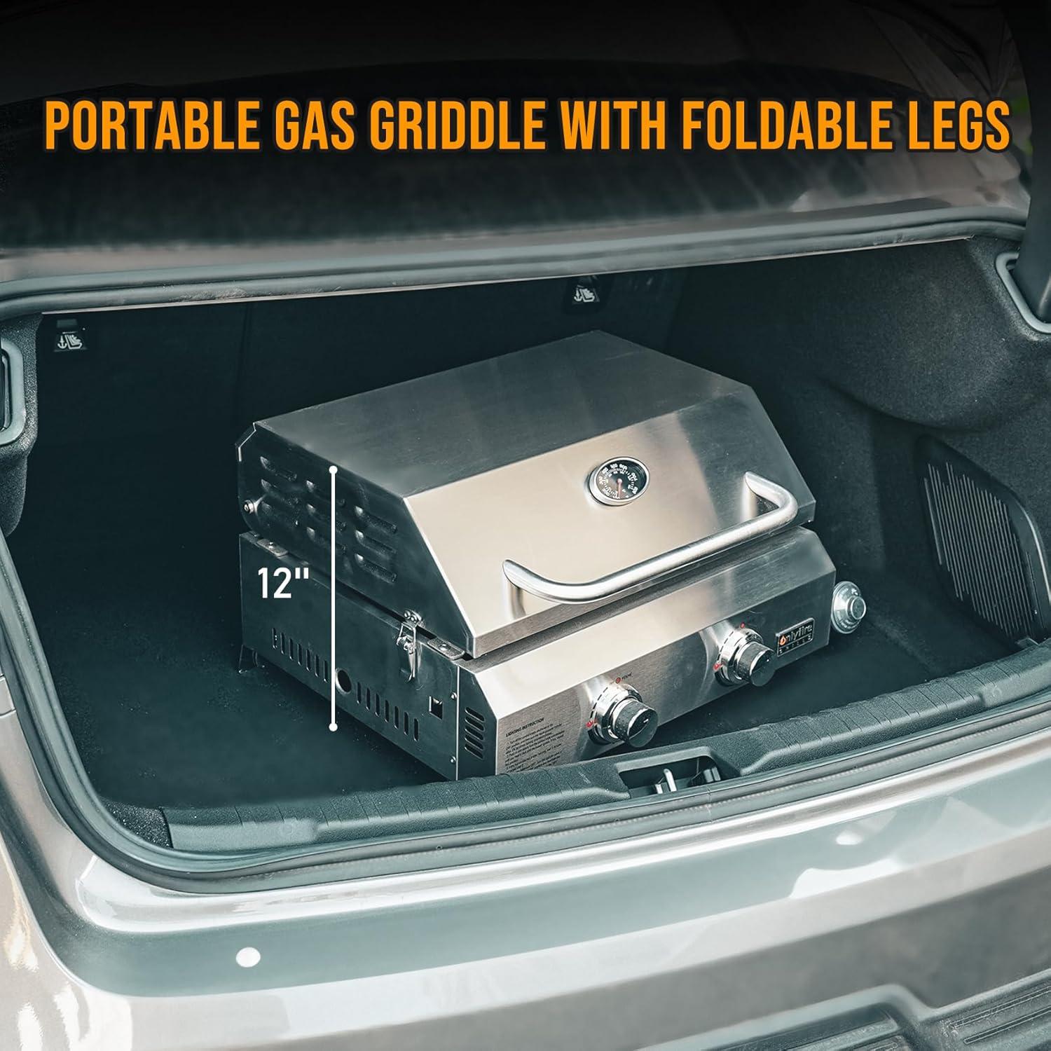 Onlyfire 2-Burner Stainless Steel Propane Gas Griddle with Lid