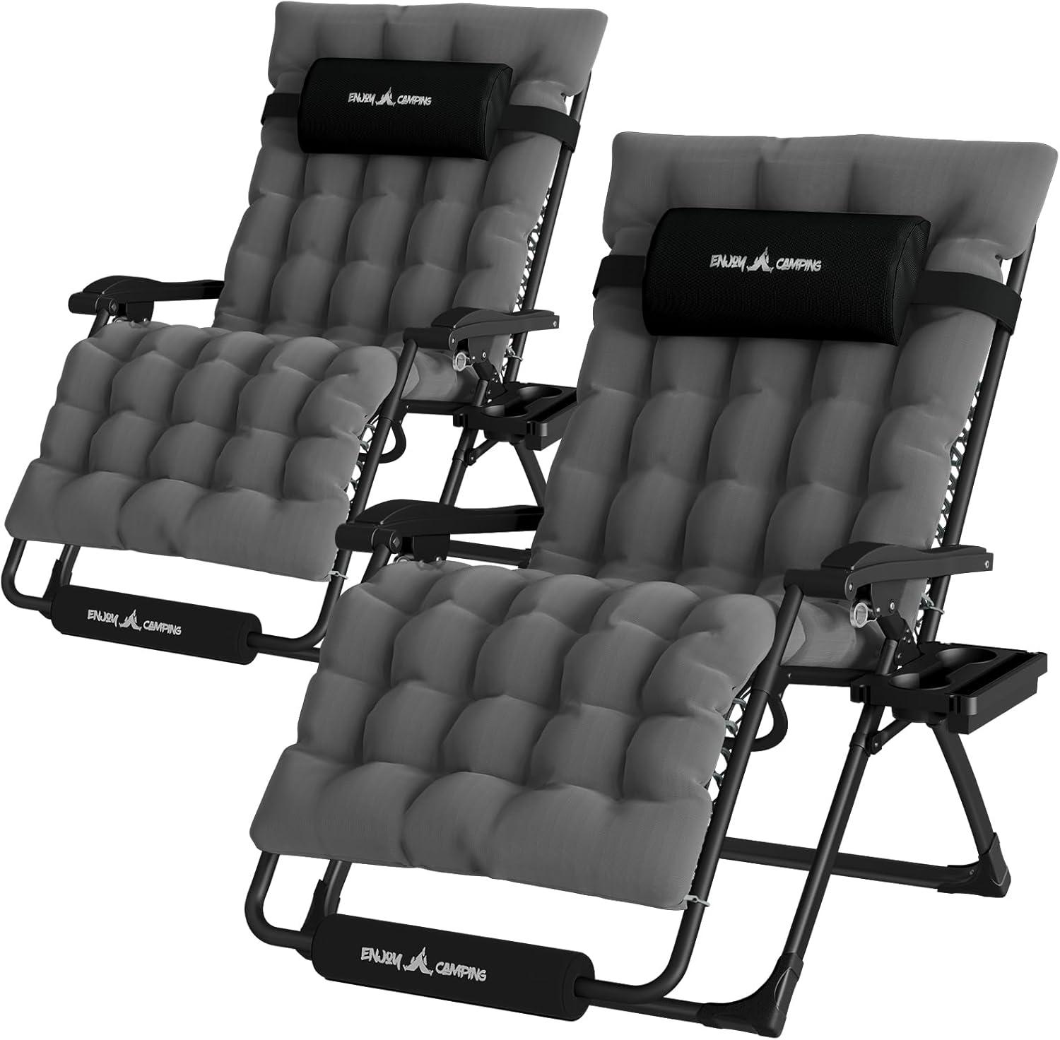 Labiba Oversized XXL Folding Reclining Folding Zero Gravity Chair With Removable Cushion (Set of 2)