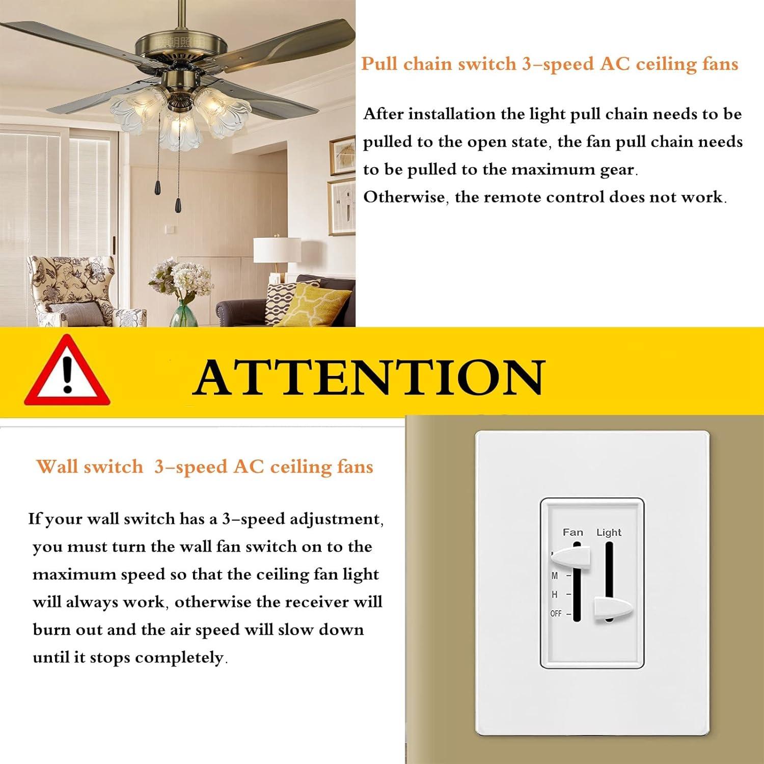 FAN-53T Ceiling Fan Remote Control Replacement for Hampton Bay Hunter Harbor Breeze Allen+Roth Replace 2AAZPFAN53T CHQ8BT7030T CHQ7030T UC7030T FAN53T FANHD L3HFAN35T