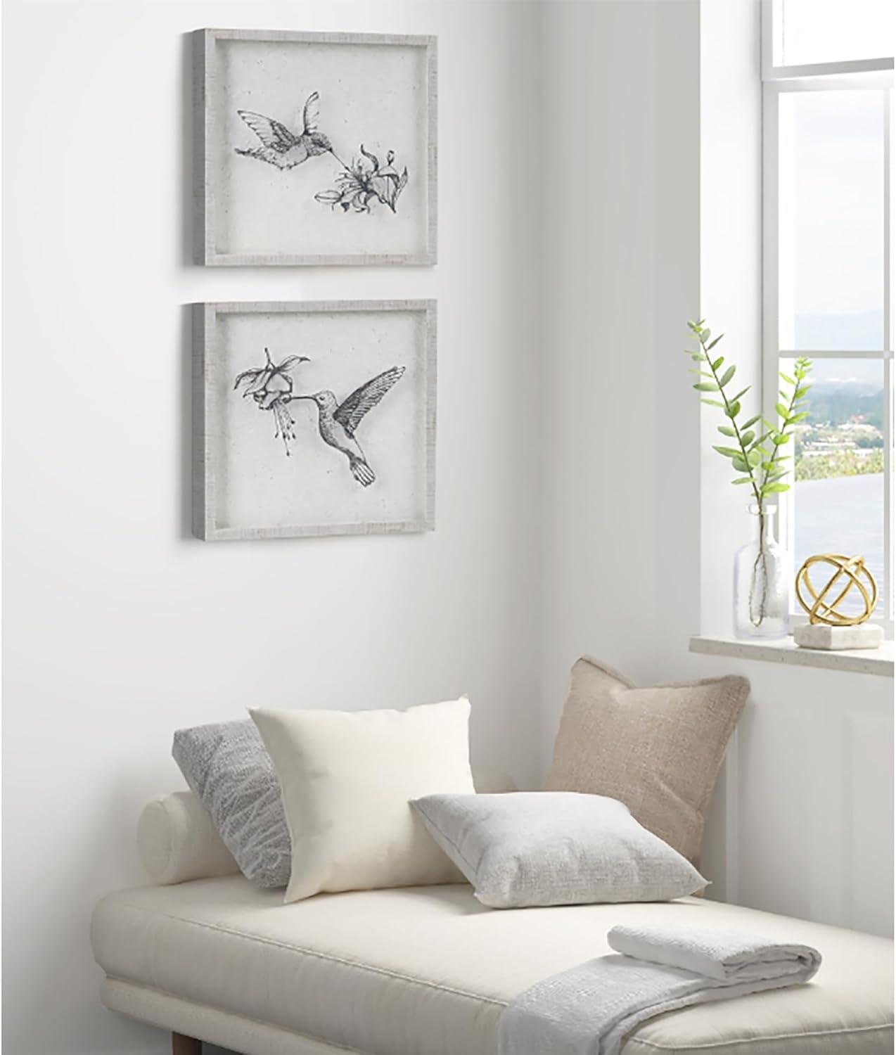 Neutral Hummingbird Glass Framed Wall Art Set