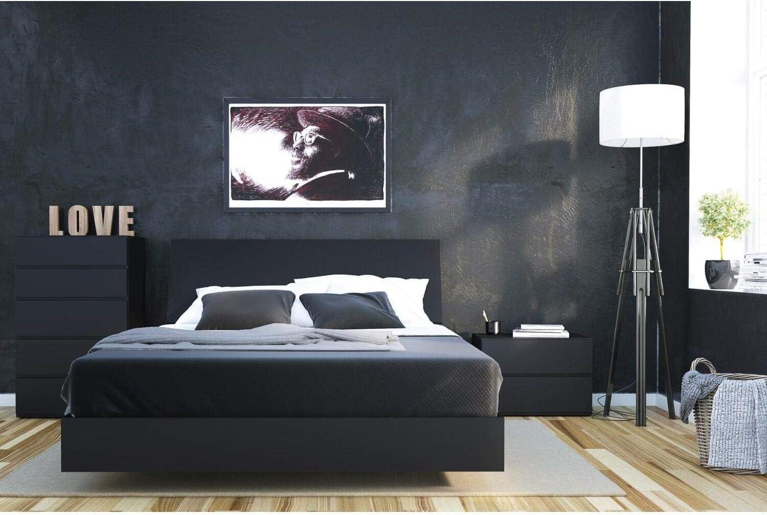 Black Queen Upholstered Wood Headboard with Storage