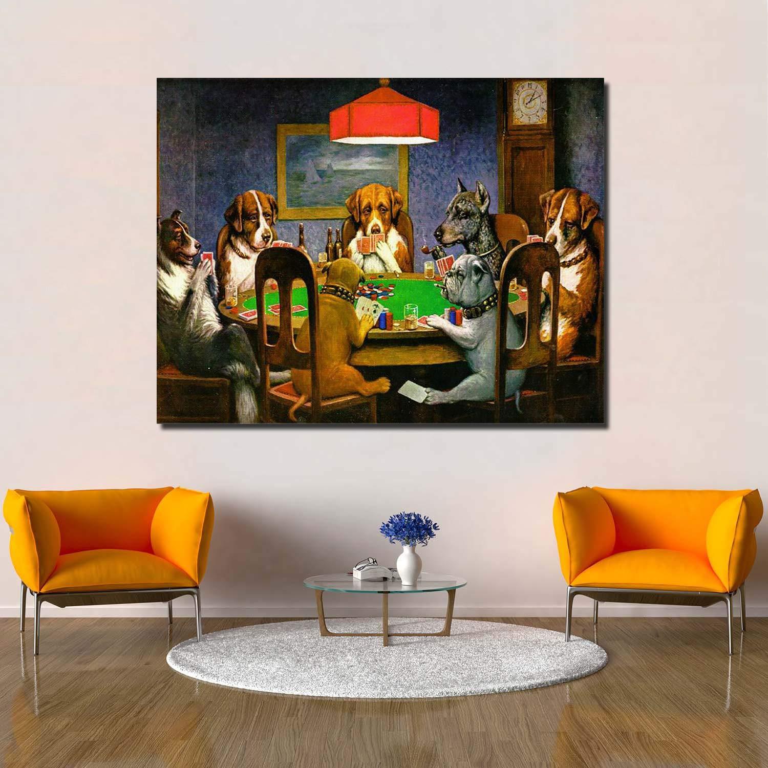 Aaroca Canvas Print Wall Art - Pokers Dogs Dogs Playing Cards - Wall Decor Modern Artwork Paintings Pictures for Living Room Stretched and Framed Canvas Posters Framed/Unframed