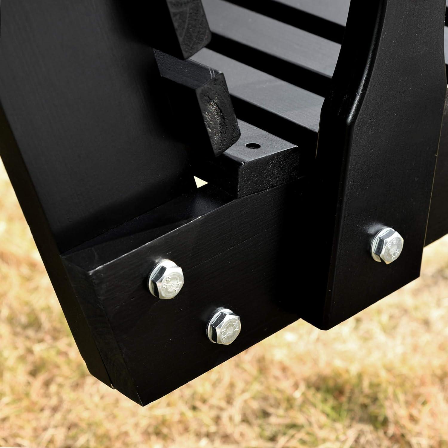 Outsunny 46" 2-Person Porch Swing Wooden Patio Swing Bench with Cup Holders, Slatted Design, & Chains Included, 440lb Weight Capacity, Black