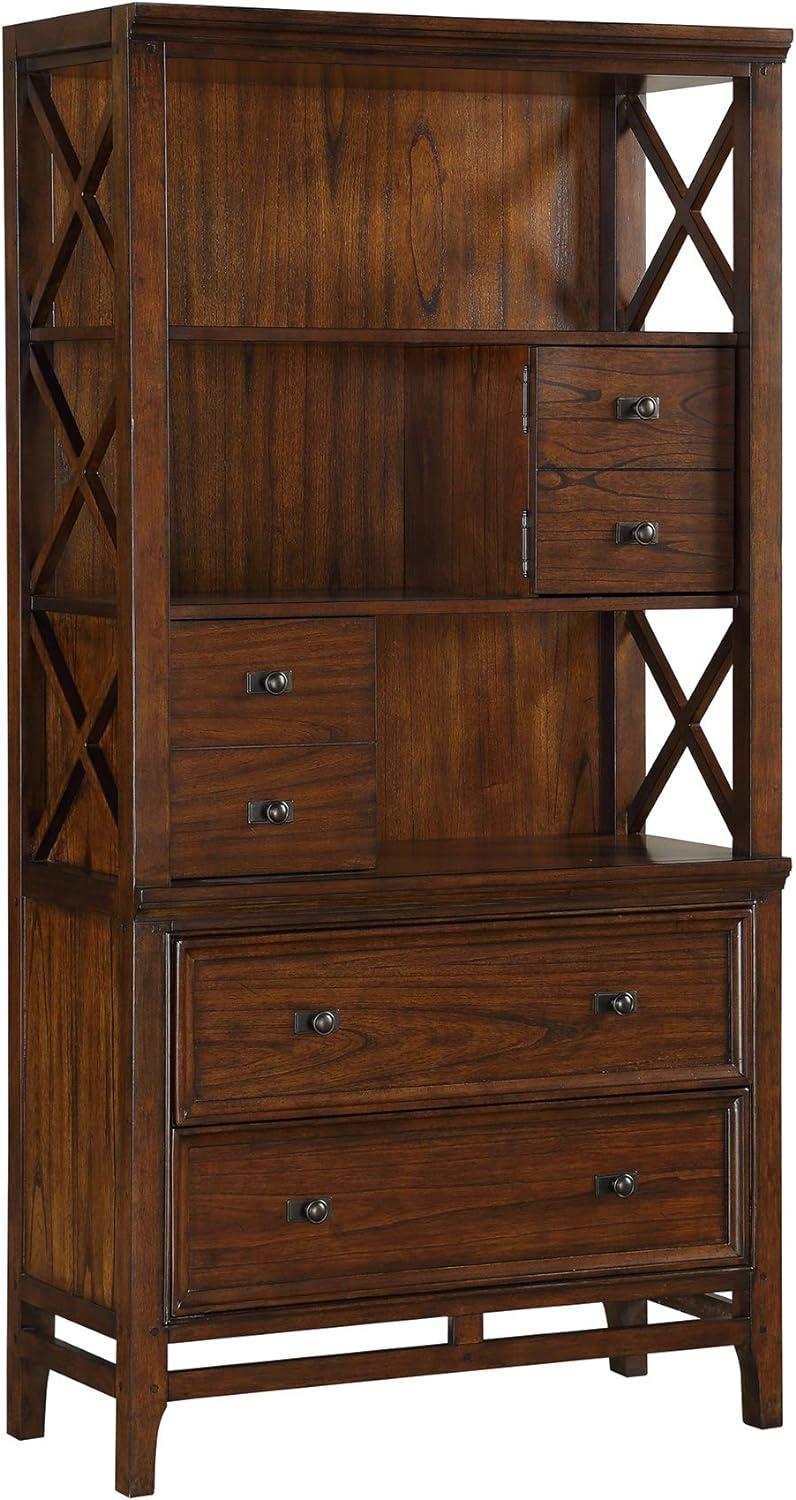 Transitional Brown Cherry Mindy Wood Bookcase with Horizontal Knobs