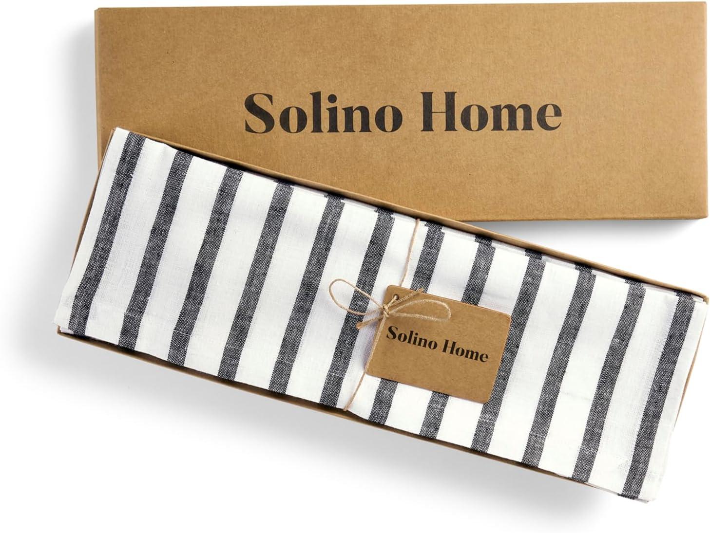 Solino Home French Stripe - 100% Pure Linen Placemats (Set of 4)