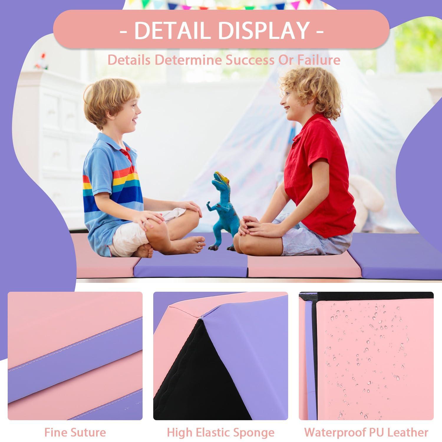 PayLessHere Gymnastics Mat - Folding Gymnastic Mat for Tumbling, Stretching, Yoga & Arts - Thick PU Leather - Indoor/Outdoor