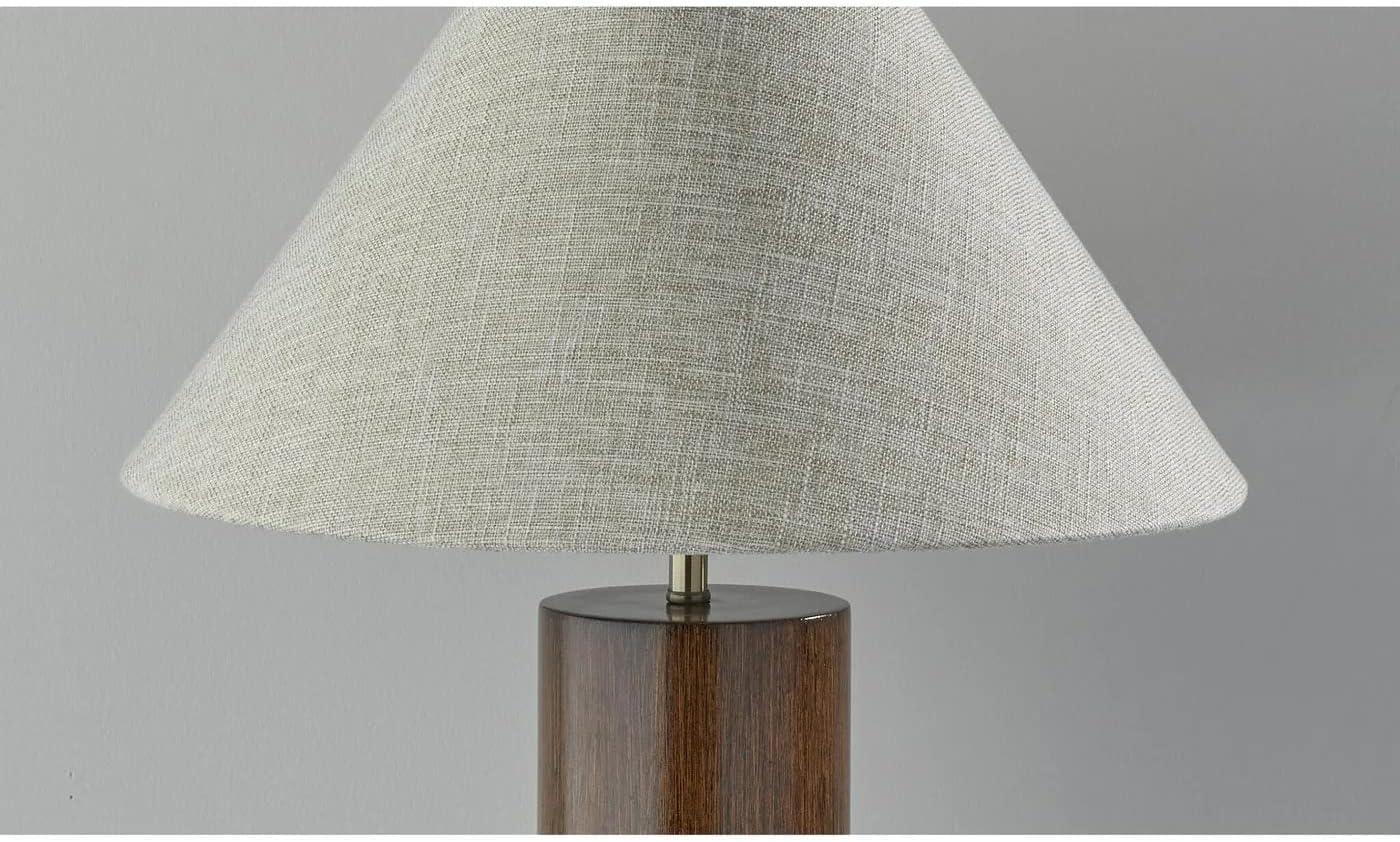 Walnut and Brass Modern Table Lamp with Fabric Shade