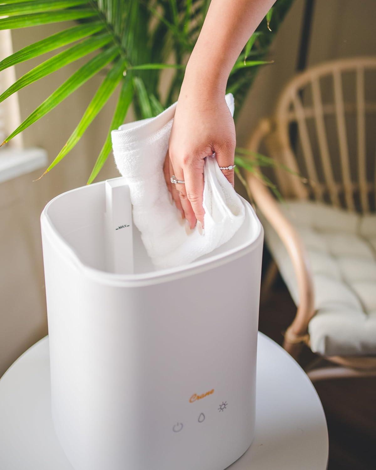 Crane USA 1.2 Gal. Cool Mist Ultrasonic Tabletop Humidifier 500 Sq. Ft., With Night Light, For Bedroom