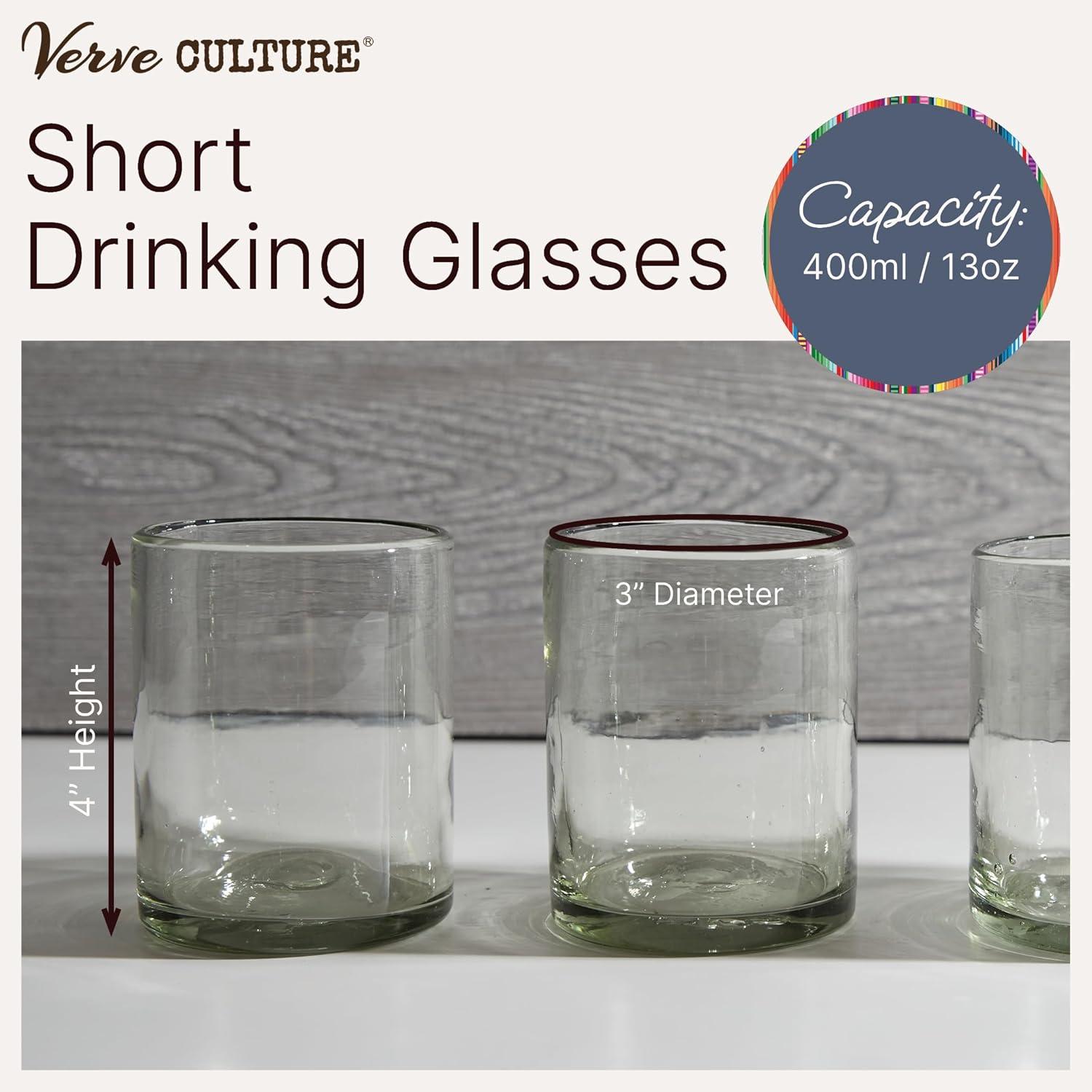 Short Clear Handblown Recycled Glass Drinking Glasses Set