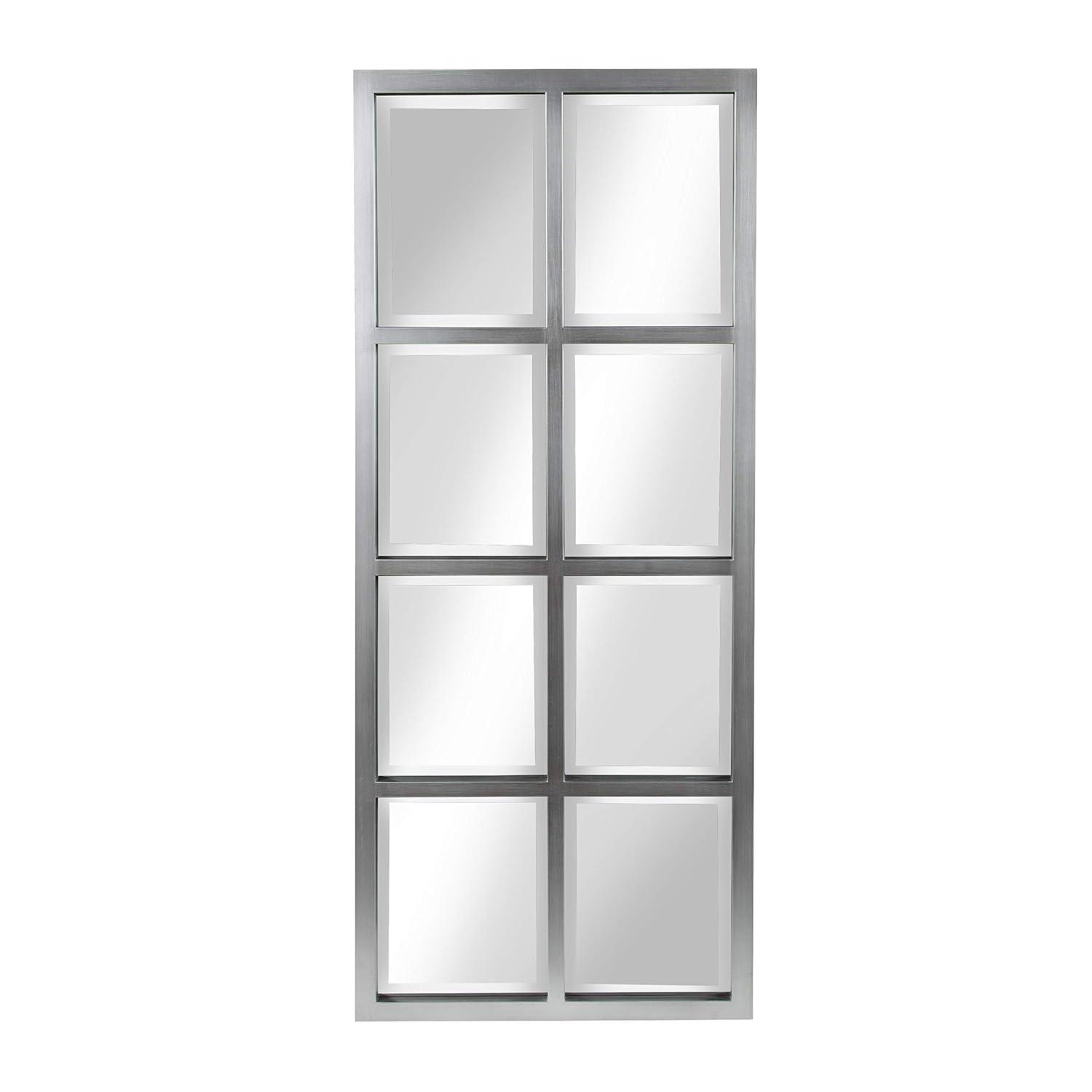 17" x 42" Stryker Windowpane Framed 8-Pane Wall Mirror Silver - Kate and Laurel: Beveled, Easy Mount