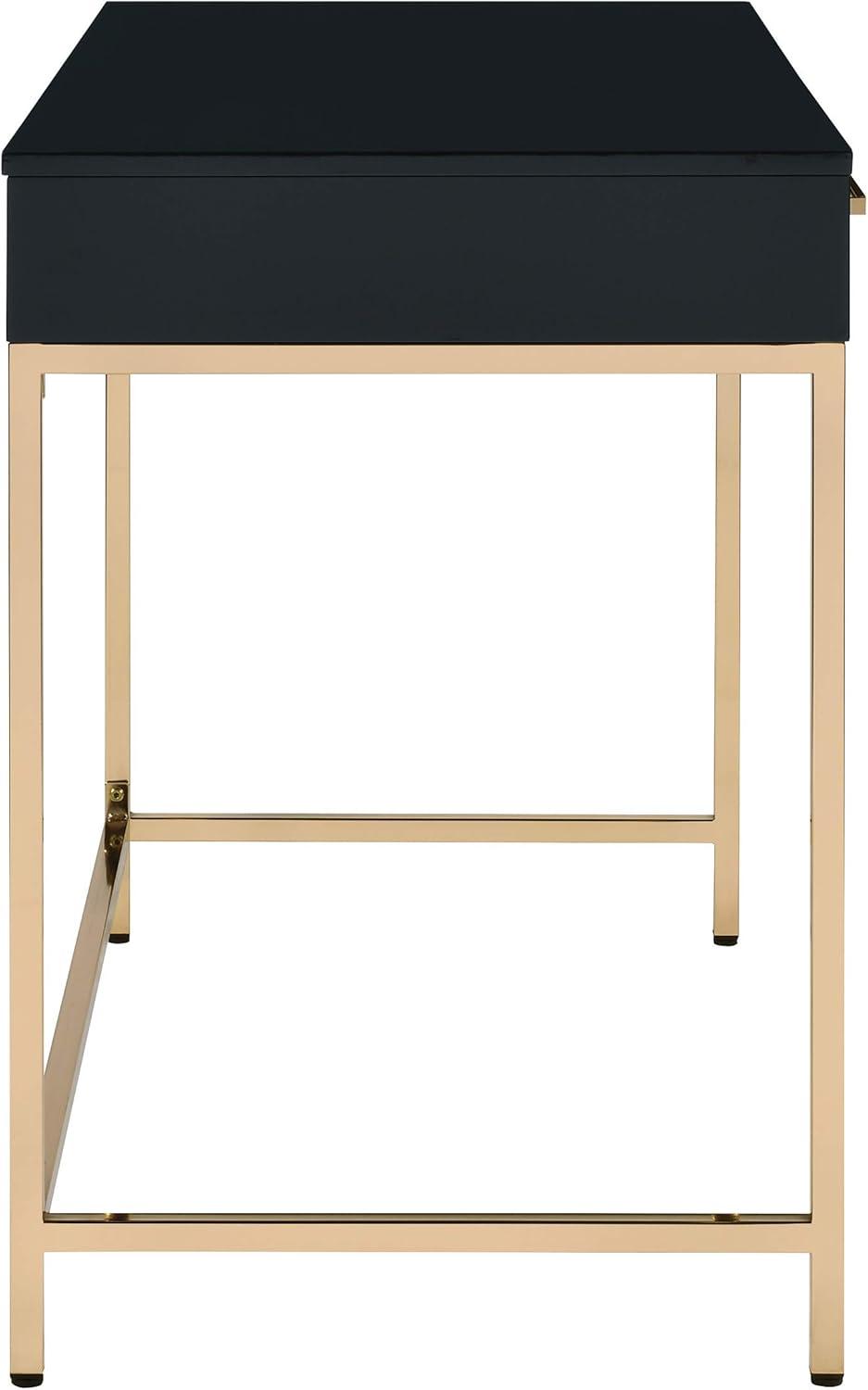 Alios Desk with Black Gloss Finish and Rose Gold Metal Frame
