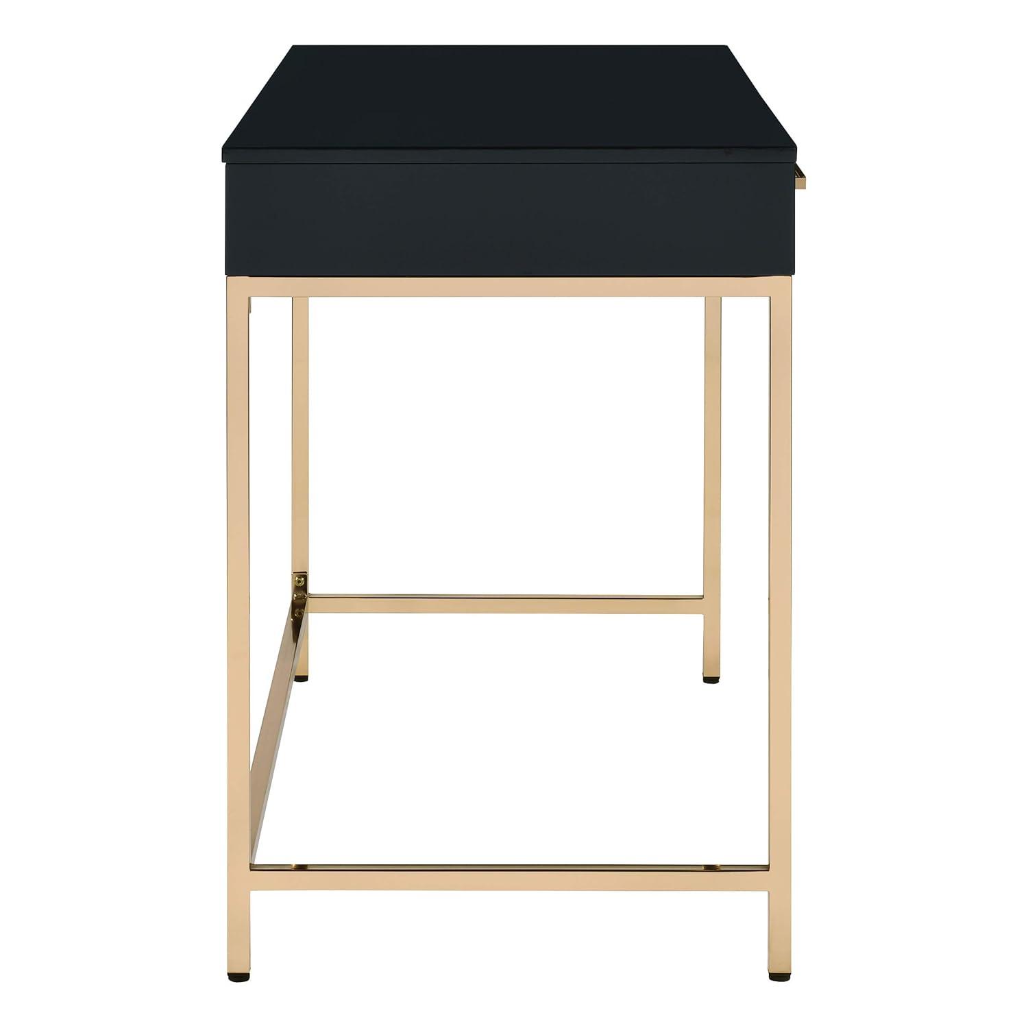 Alios Desk with Black Gloss Finish and Rose Gold Metal Frame