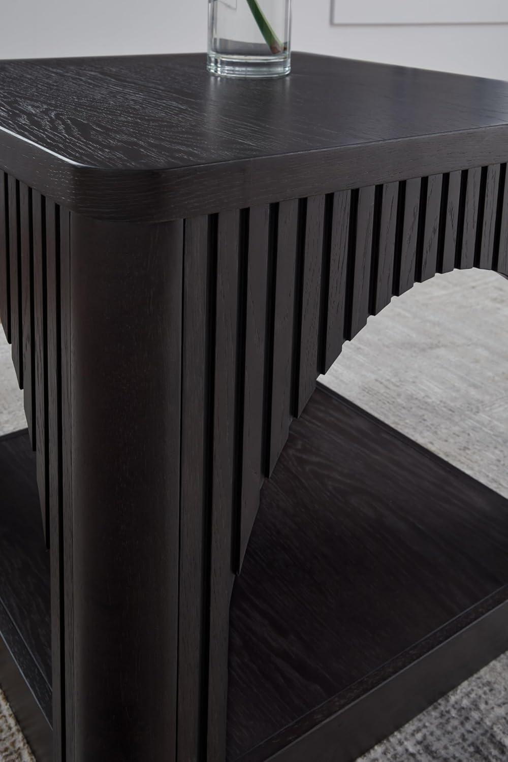 Benjara Yini Square Side End Table, Lattice, Arch Design, 24 Inch Black Wood