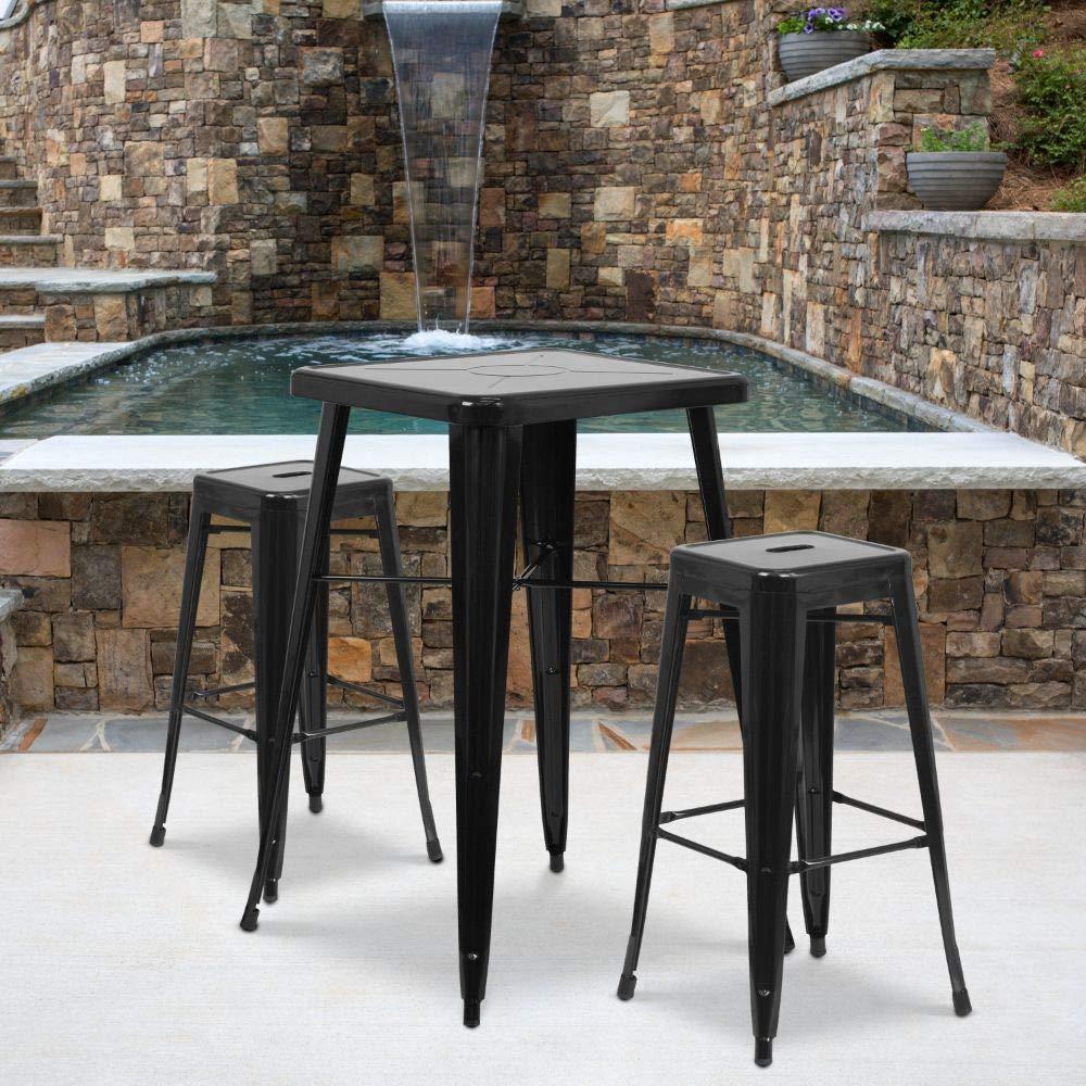 Flash Furniture Commercial Grade 30" High Backless Distressed Green-Blue Metal Indoor-Outdoor Barstool