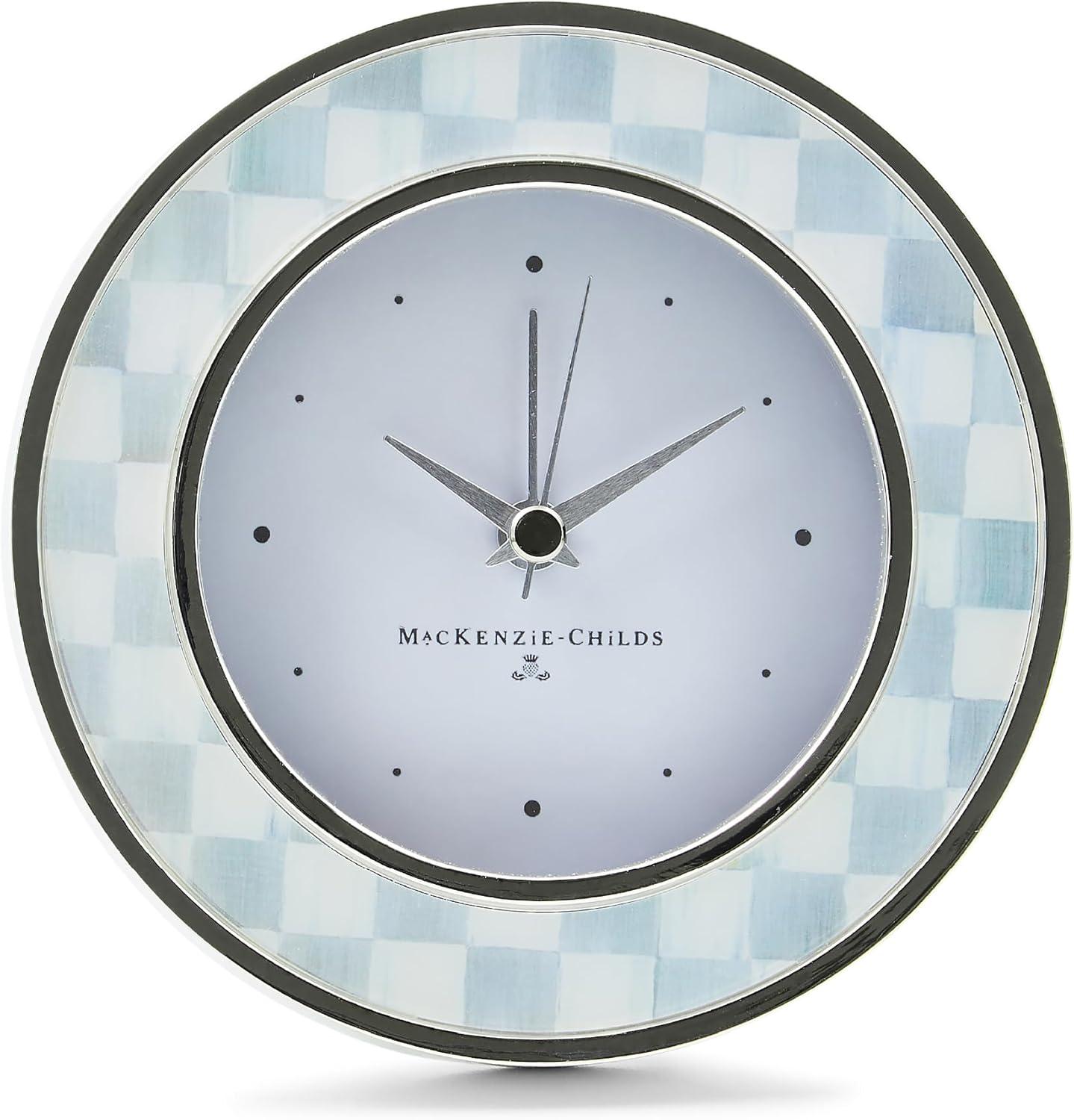 Gray and White Enameled Silver Round Desk Clock