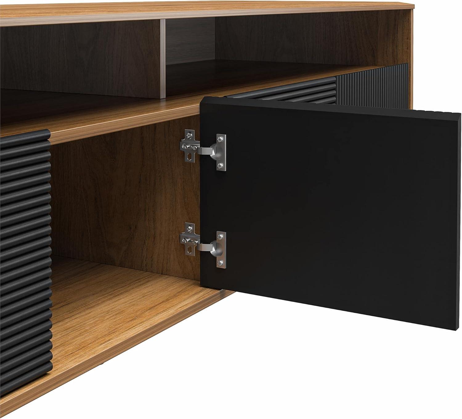 Daphne Walnut and Black Fluted Media Console with Cabinet