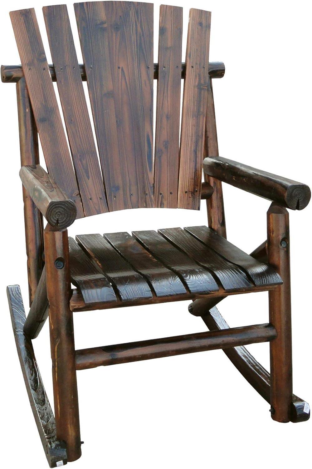 Rustic Char-Log Wide Seat Rocker with Varnished Finish, Brown