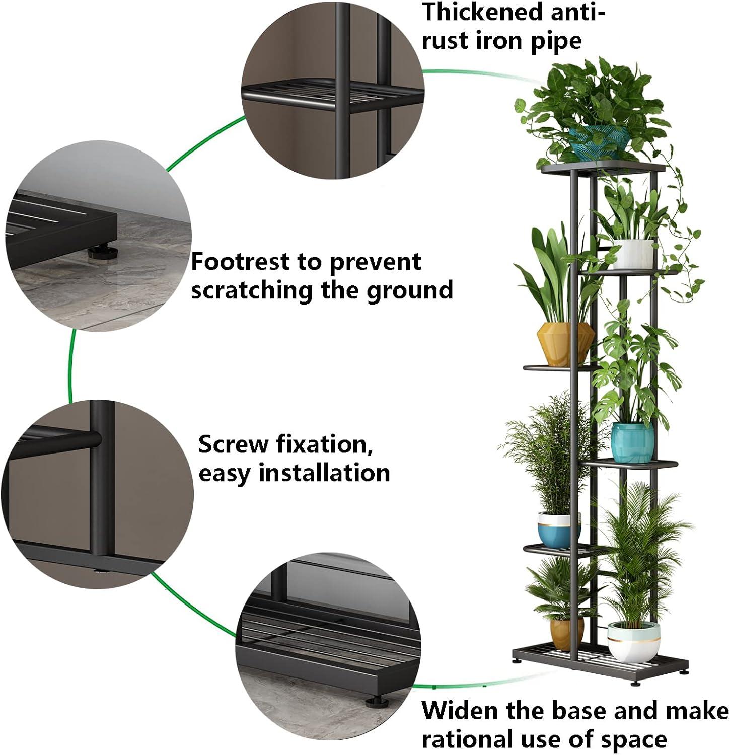 Dark Grey 6-Tier Metal Indoor/Outdoor Plant Stand