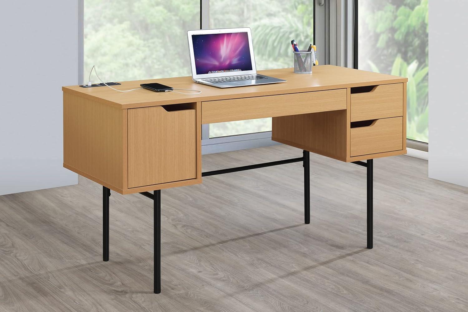 Denmark Engineered Wood Executive Desk with Power in Natural Finish