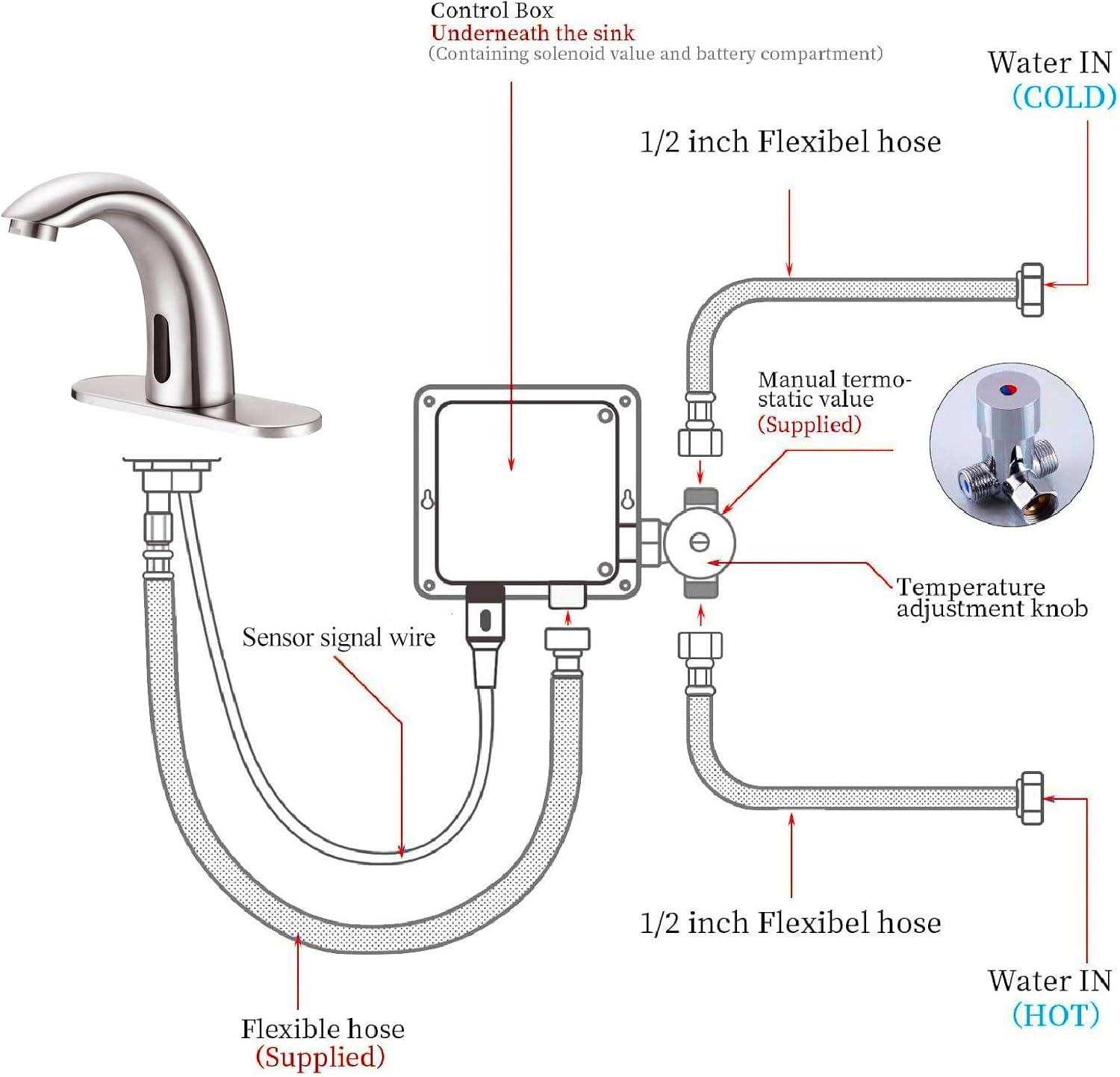 Touchless Bathroom Sink Faucet - Automatic Motion Sensor Restroom Toilet Faucet - Battery Operated for Commercial Lavatory, Brushed Nickel