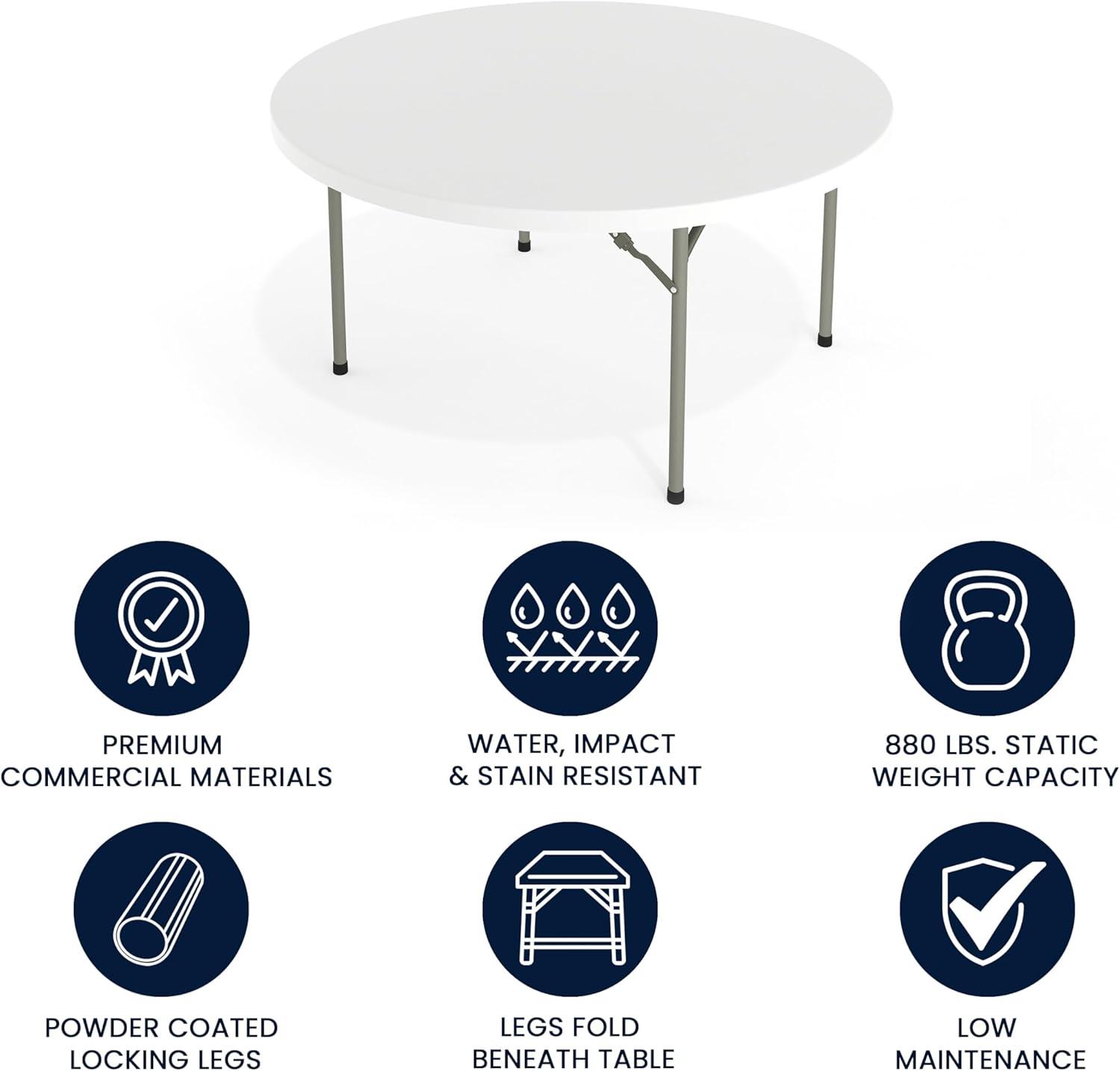 Gray Metal Frame Round White Plastic Folding Table