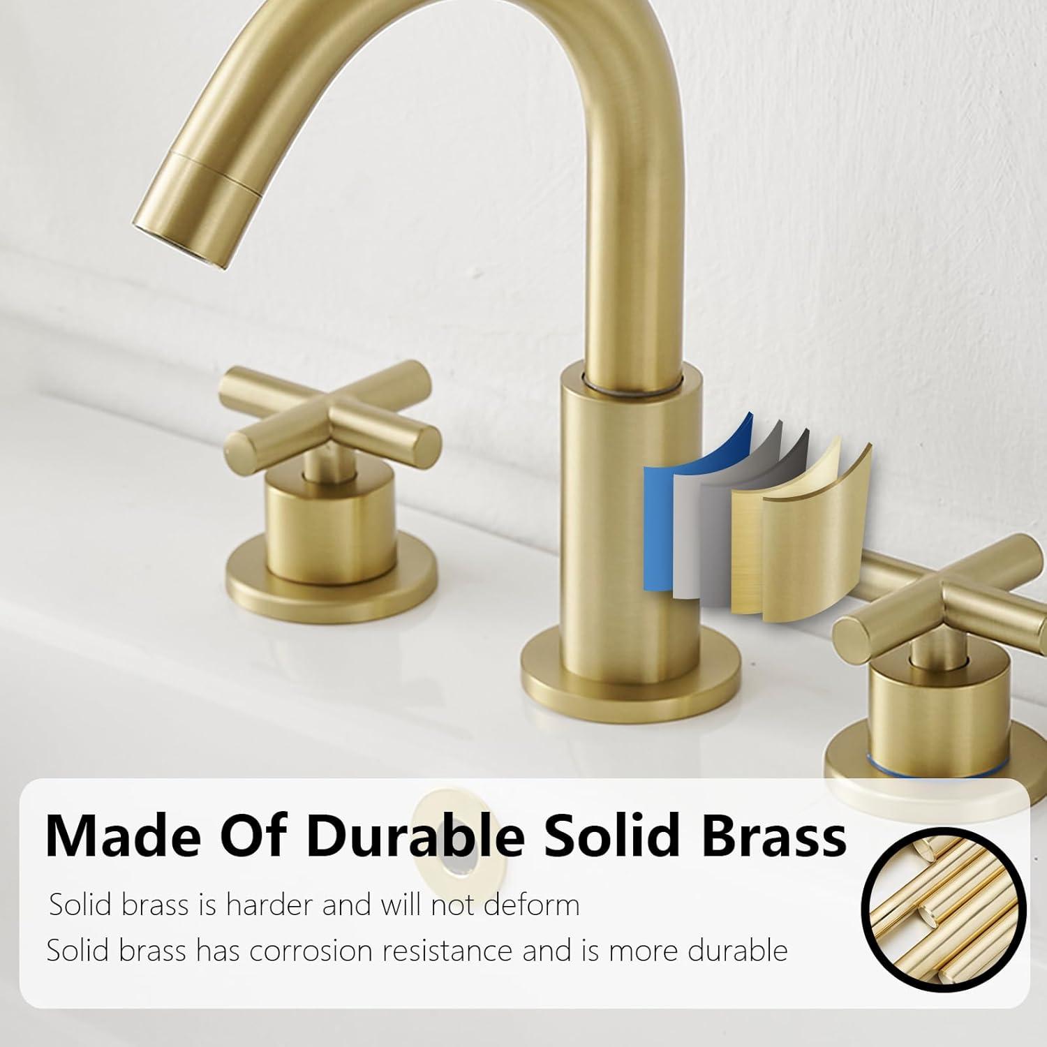 Brushed Gold Brass Double Handle Widespread Bathroom Faucet