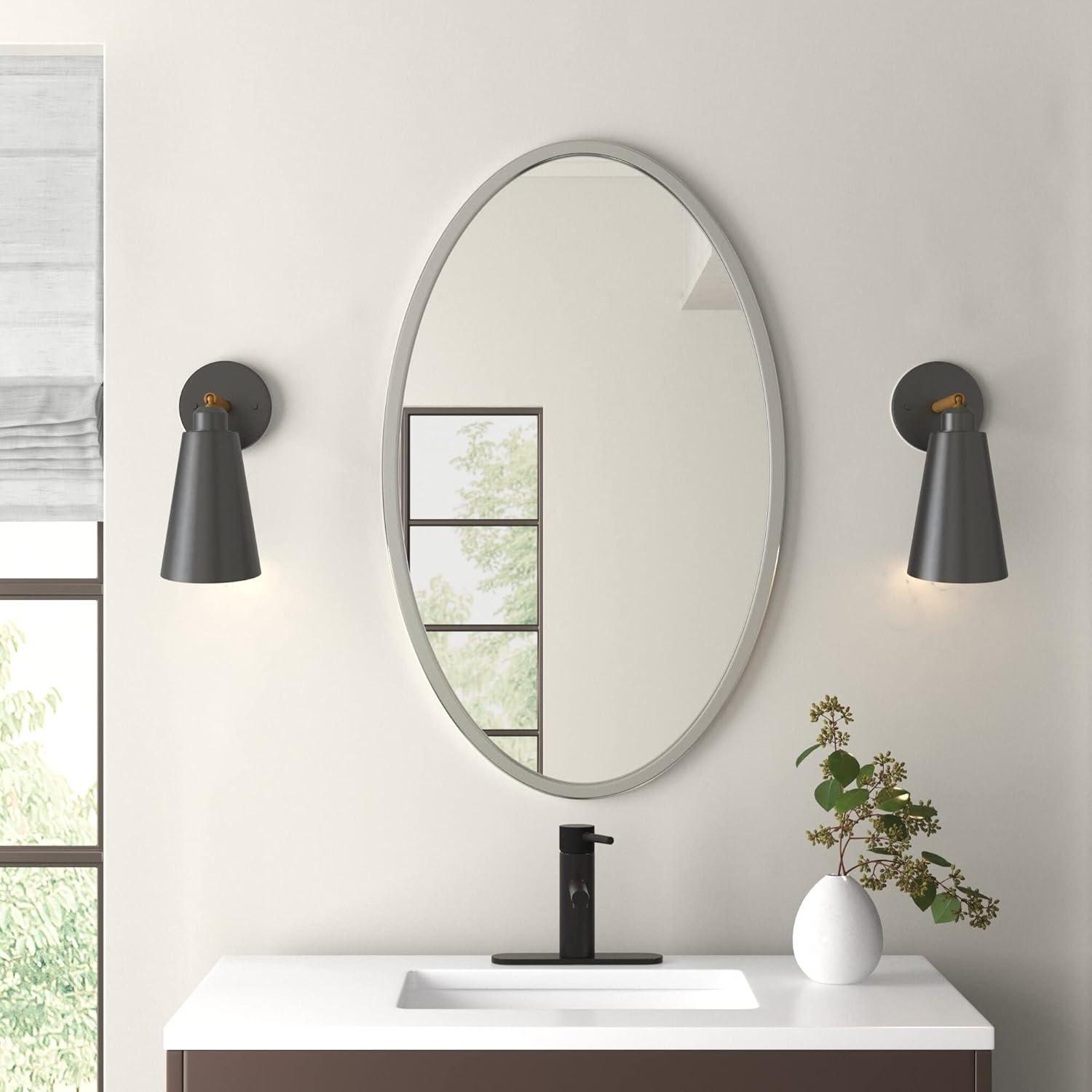 Simone Oval Mirror - Howard Elliott: Stainless Steel Frame, Modern Wall Mounted, 34x20 Inches