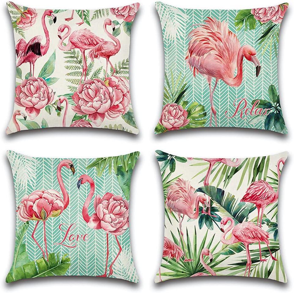 Artscope Set of 4 Waterproof Throw Pillow Covers 18x18 Inches, Pink Roses and Butterfly Pattern Decorative Cushion Covers, Perfect to Outdoor Patio Garden Living Room Sofa Farmhouse Decor