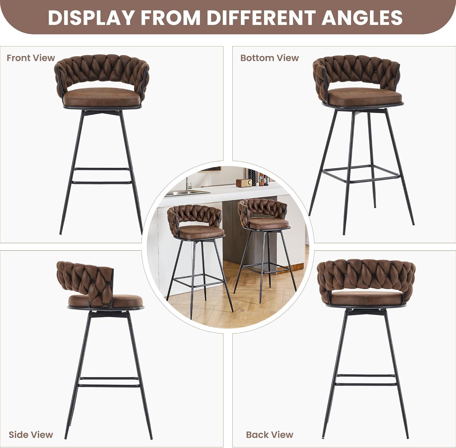 Upholstered Suede Fabric  360° Swivel High Bar Stool