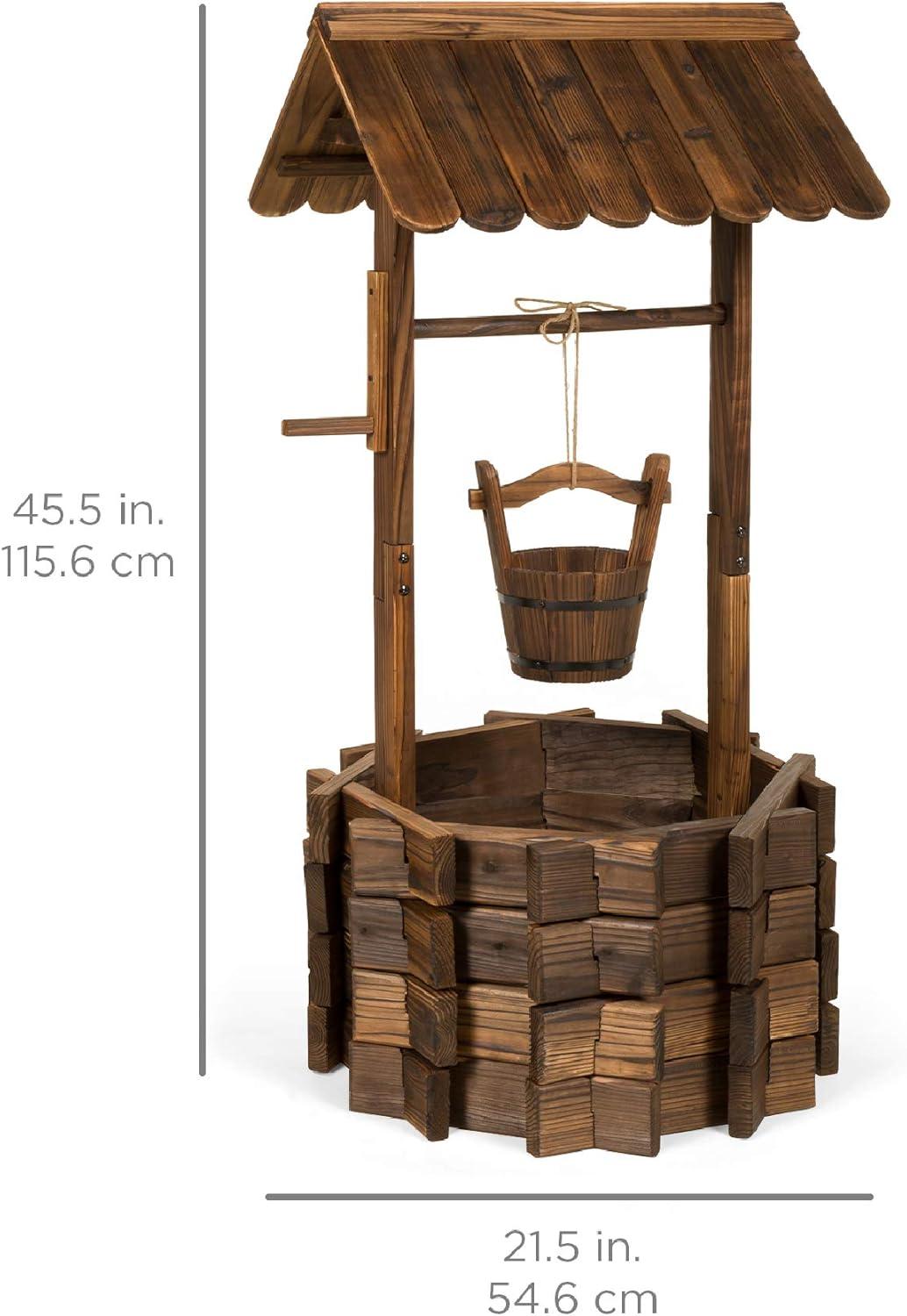 Best Choice Products Rustic Wooden Wishing Well Planter Outdoor Home Decor for Patio, Garden, Yard w/ Hanging Bucket