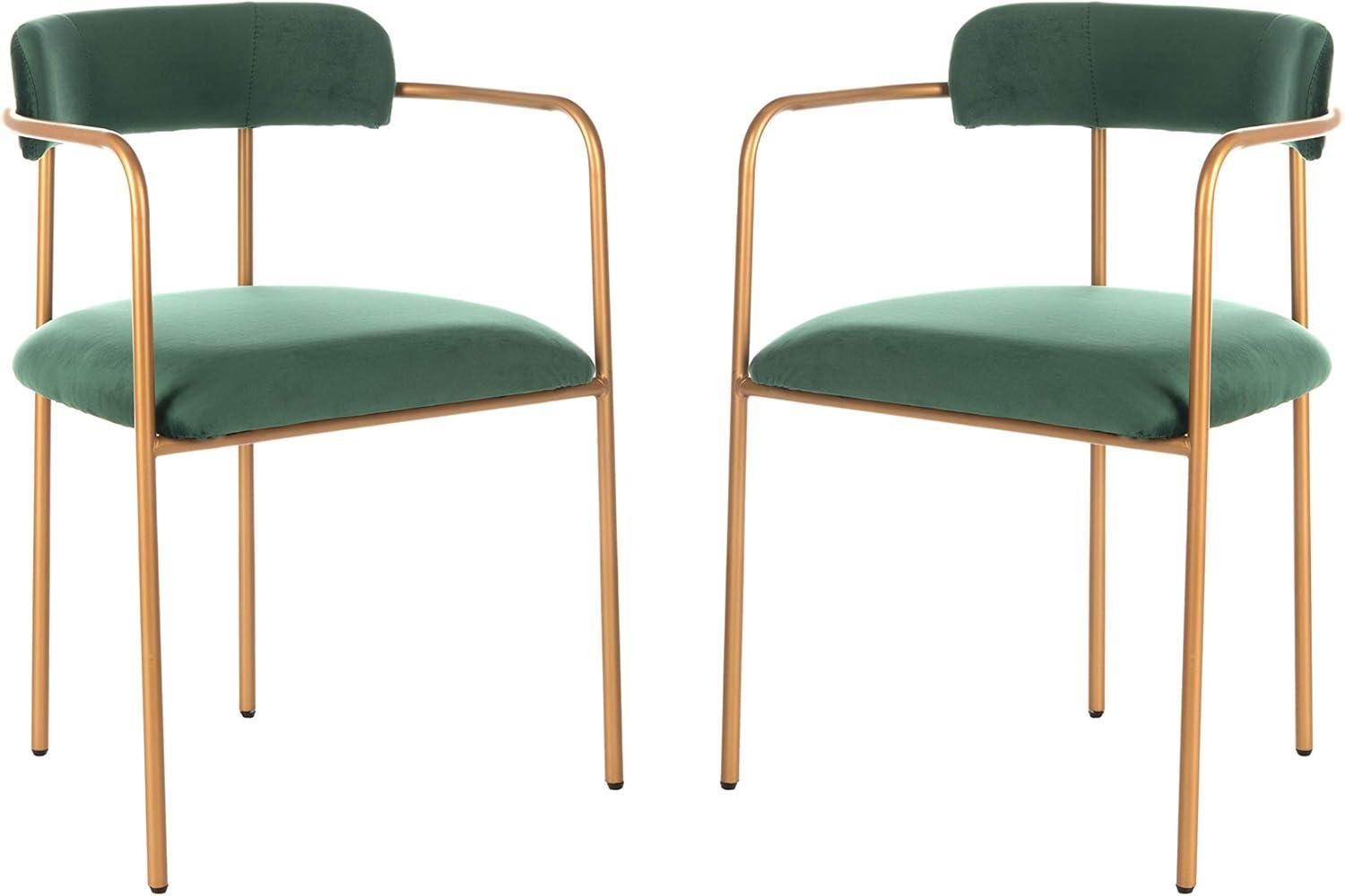 Malachite Green Velvet & Gold Metal Upholstered Side Chair