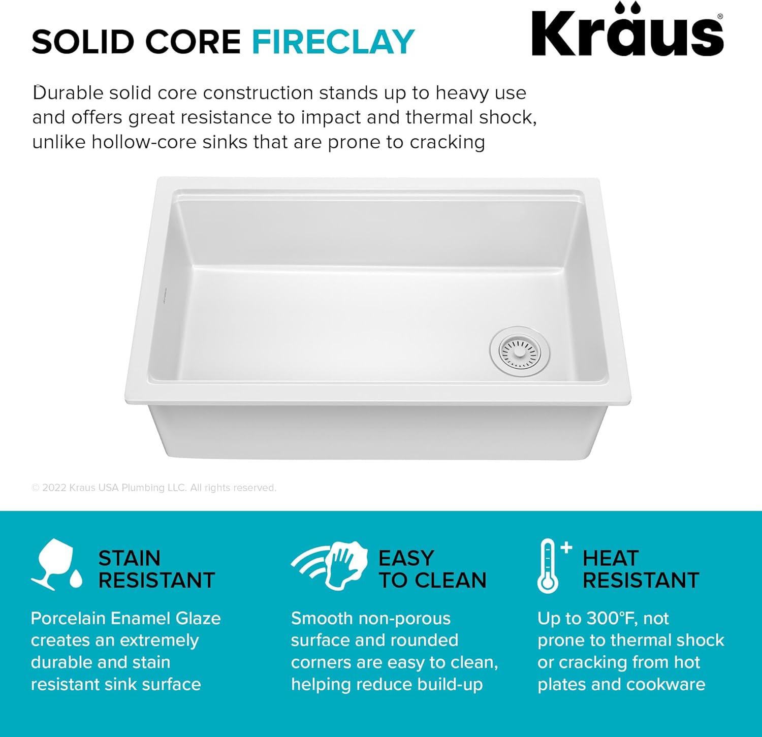 KRAUS Turino™ 33" L Farmhouse Reversible Apron Front Fireclay Single Bowl Kitchen Sink