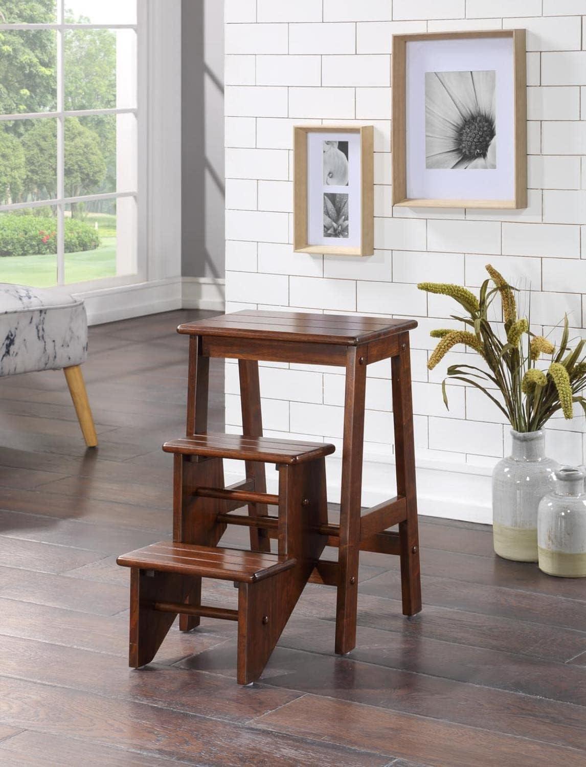 Boraam 24" Industries Folding Step Stool - Dark Cappuccino: Hardwood, Lacquered, 300lb Capacity