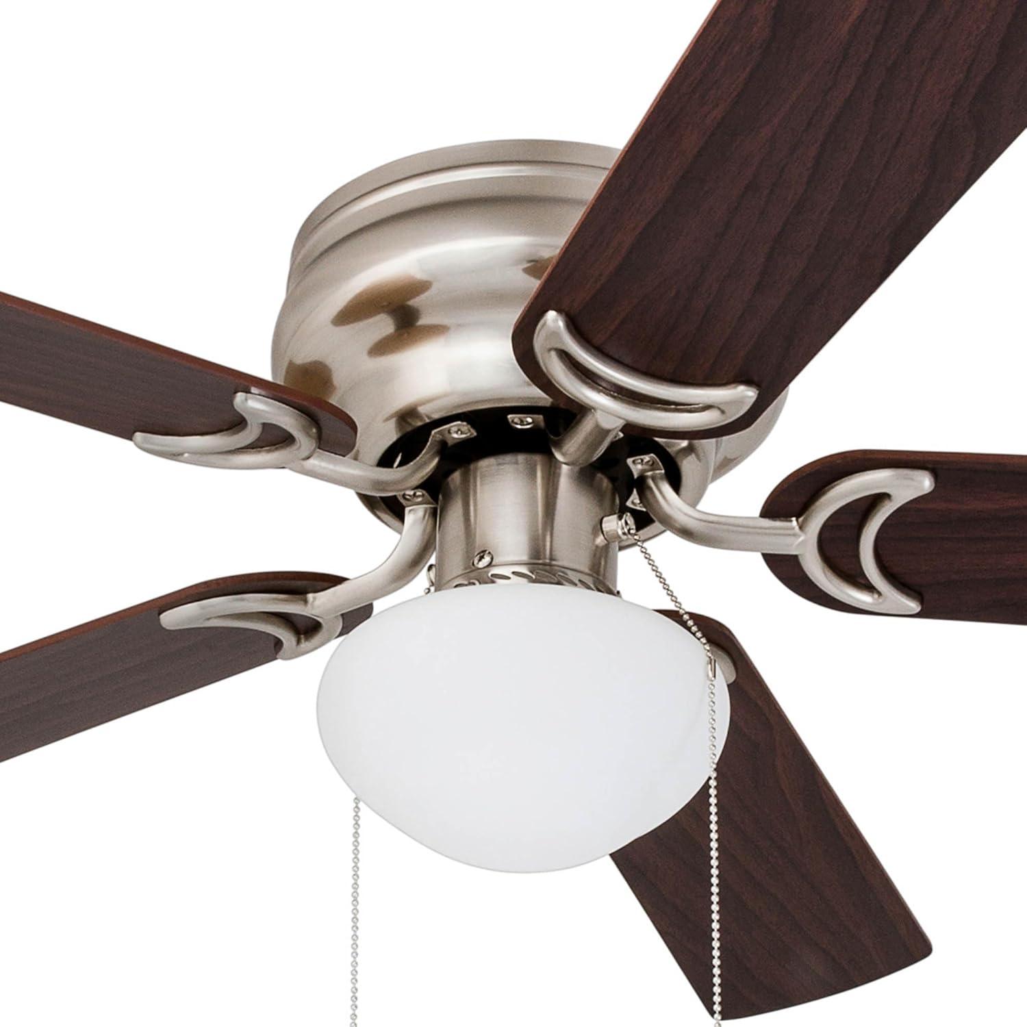 Prominence Home Alvina, 42 Inch Traditional Flush Mount Indoor LED Ceiling Fan with Light, Pull Chain, Dual Finish Blades, Reversible Motor - 80029-01 (Satin Nickel), 52