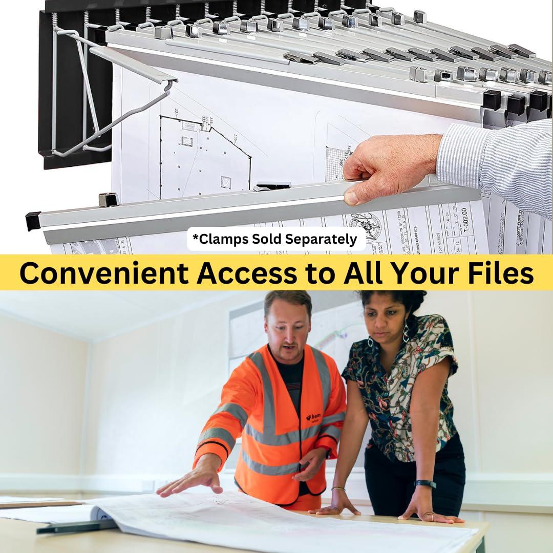 Black Steel Wall-Mounted Blueprint Rack with Pivot Brackets