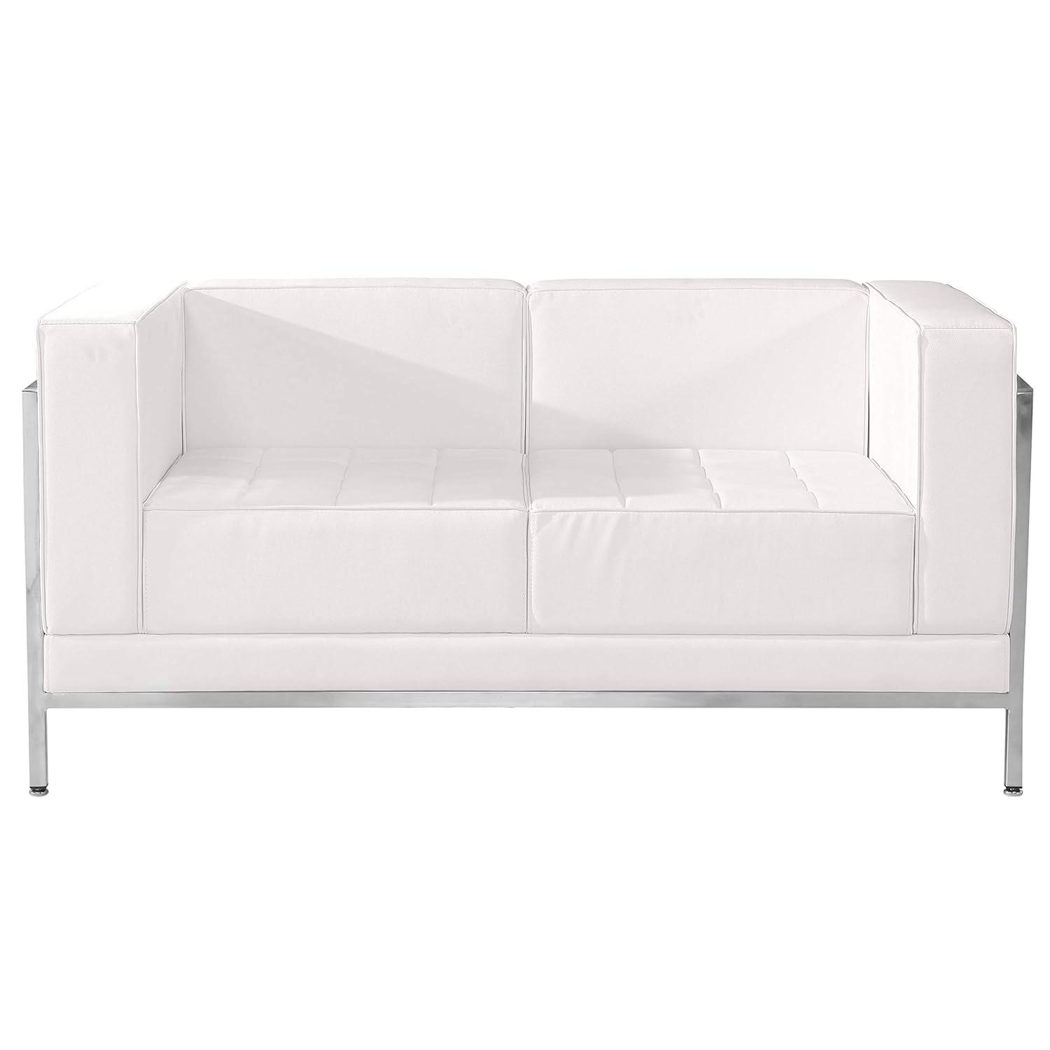 Flash Furniture HERCULES Imagination Series Contemporary White LeatherSoft Loveseat with Encasing Frame Melrose White Loveseat